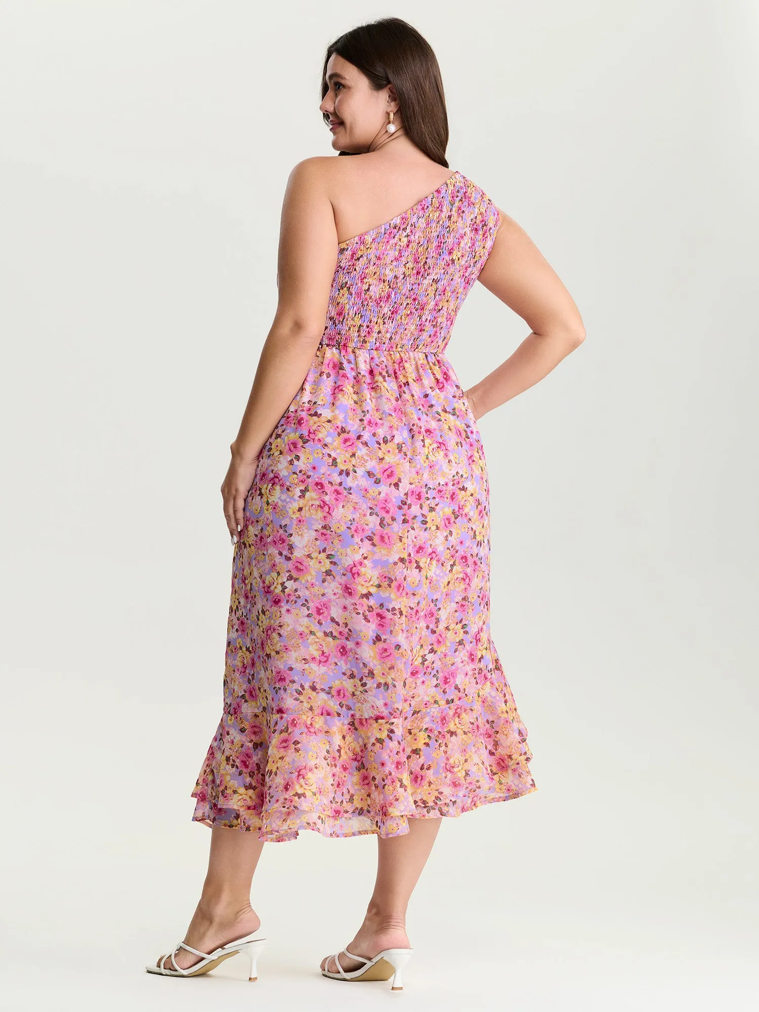 Floral Ease Ruffled Hem One-Shoulder Midi Dress sold by Bloomchic product image thumbnail 4