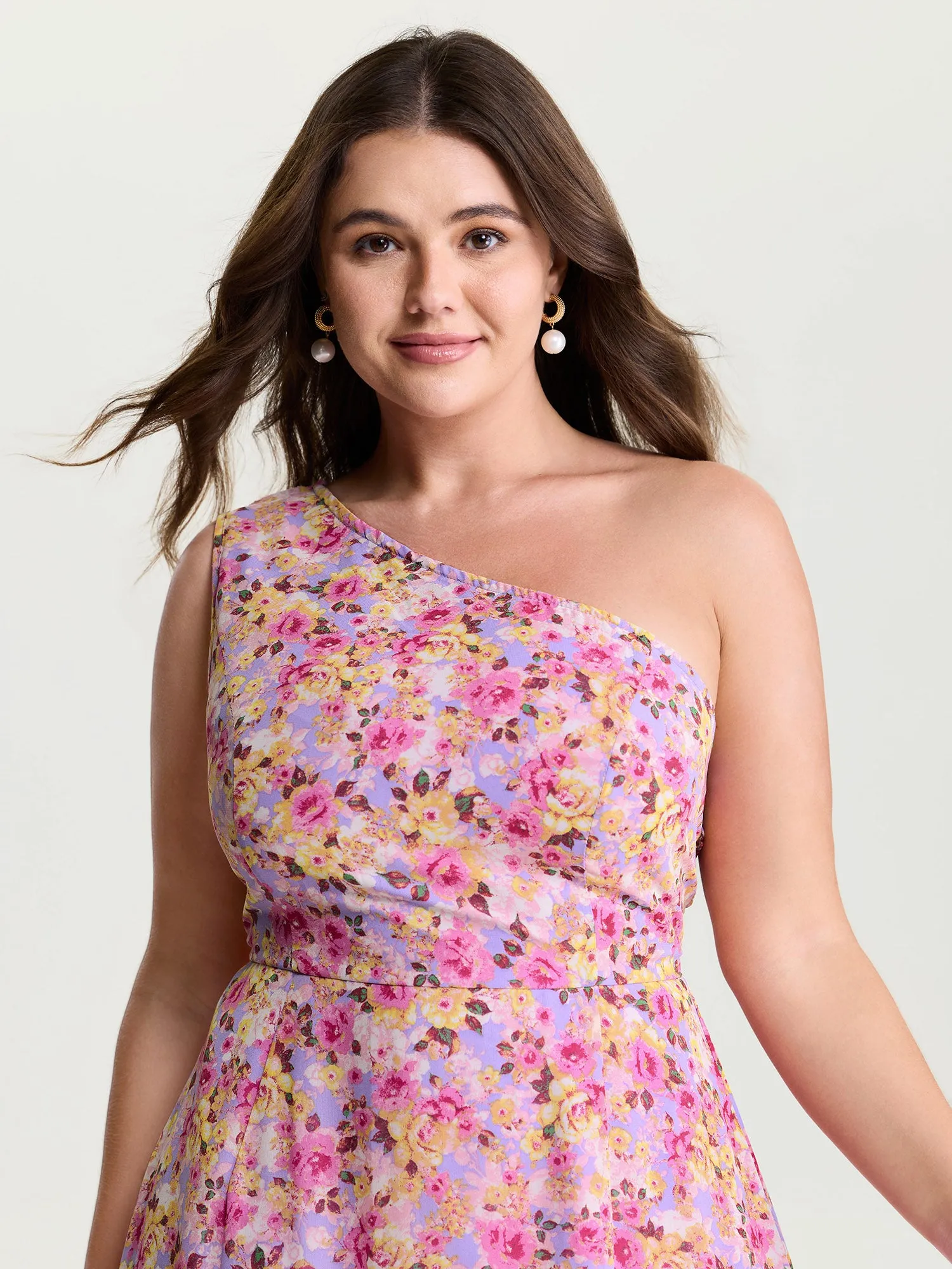 Floral Ease Ruffled Hem One-Shoulder Midi Dress sold by Bloomchic product image thumbnail 2
