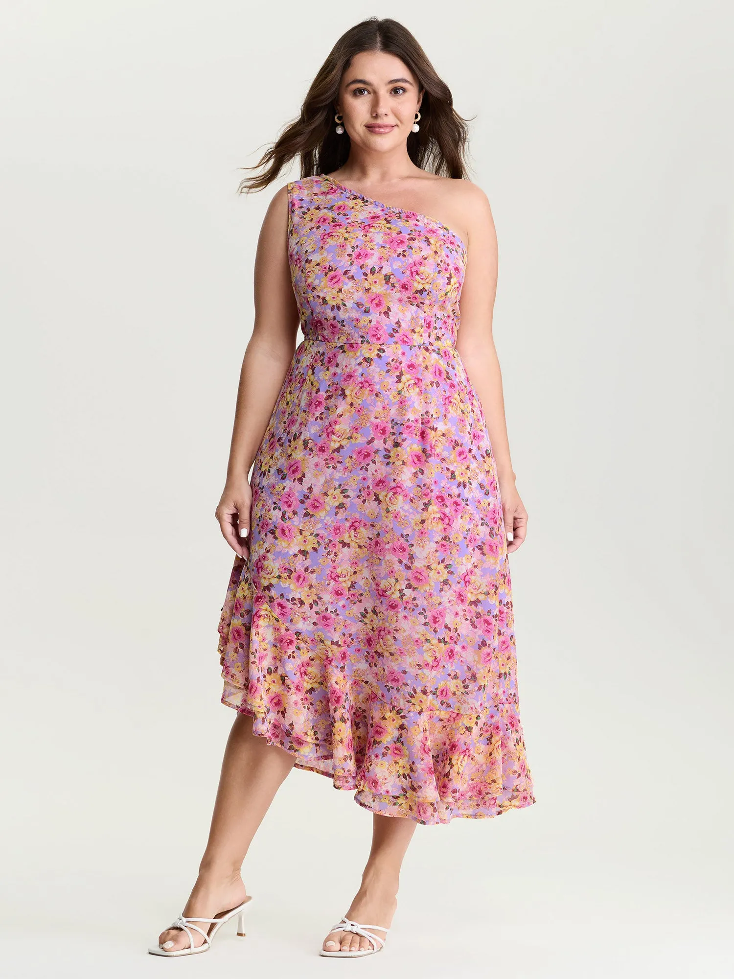 Floral Ease Ruffled Hem One-Shoulder Midi Dress sold by Bloomchic product image thumbnail 3