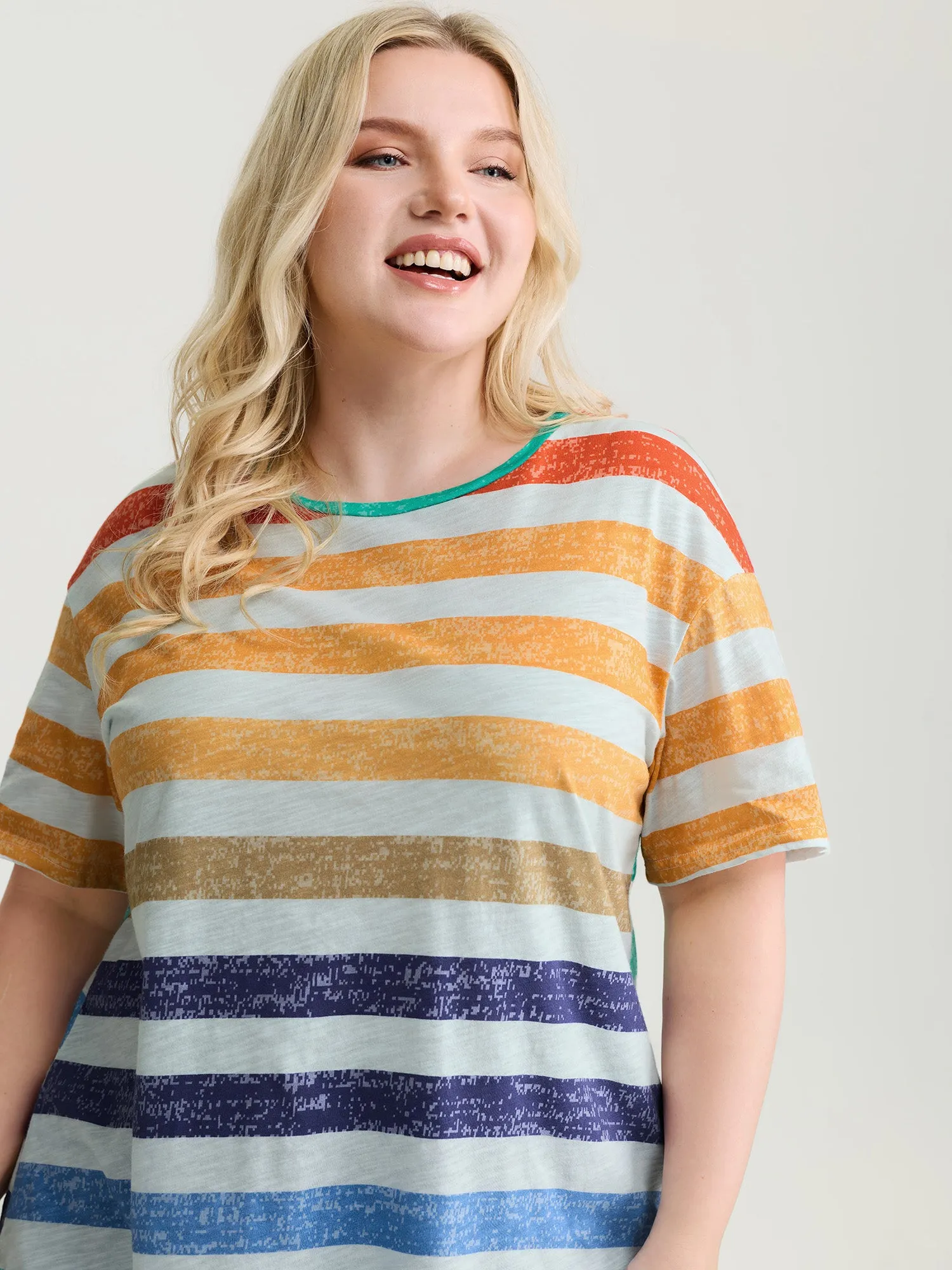 Multi-Color Stripe Print Round Neck T-Shirt sold by Bloomchic product image thumbnail 2