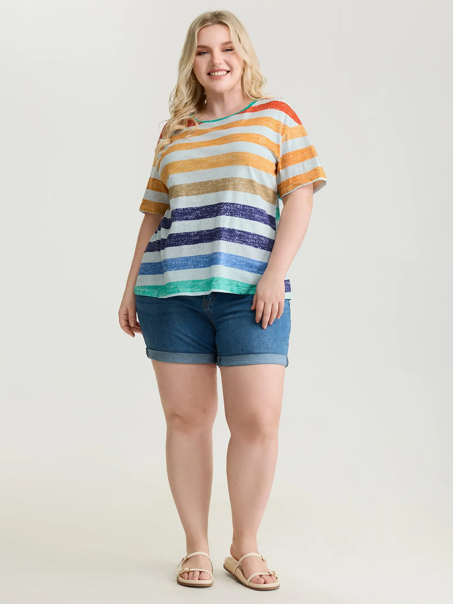Multi-Color Stripe Print Round Neck T-Shirt sold by Bloomchic product image thumbnail 3