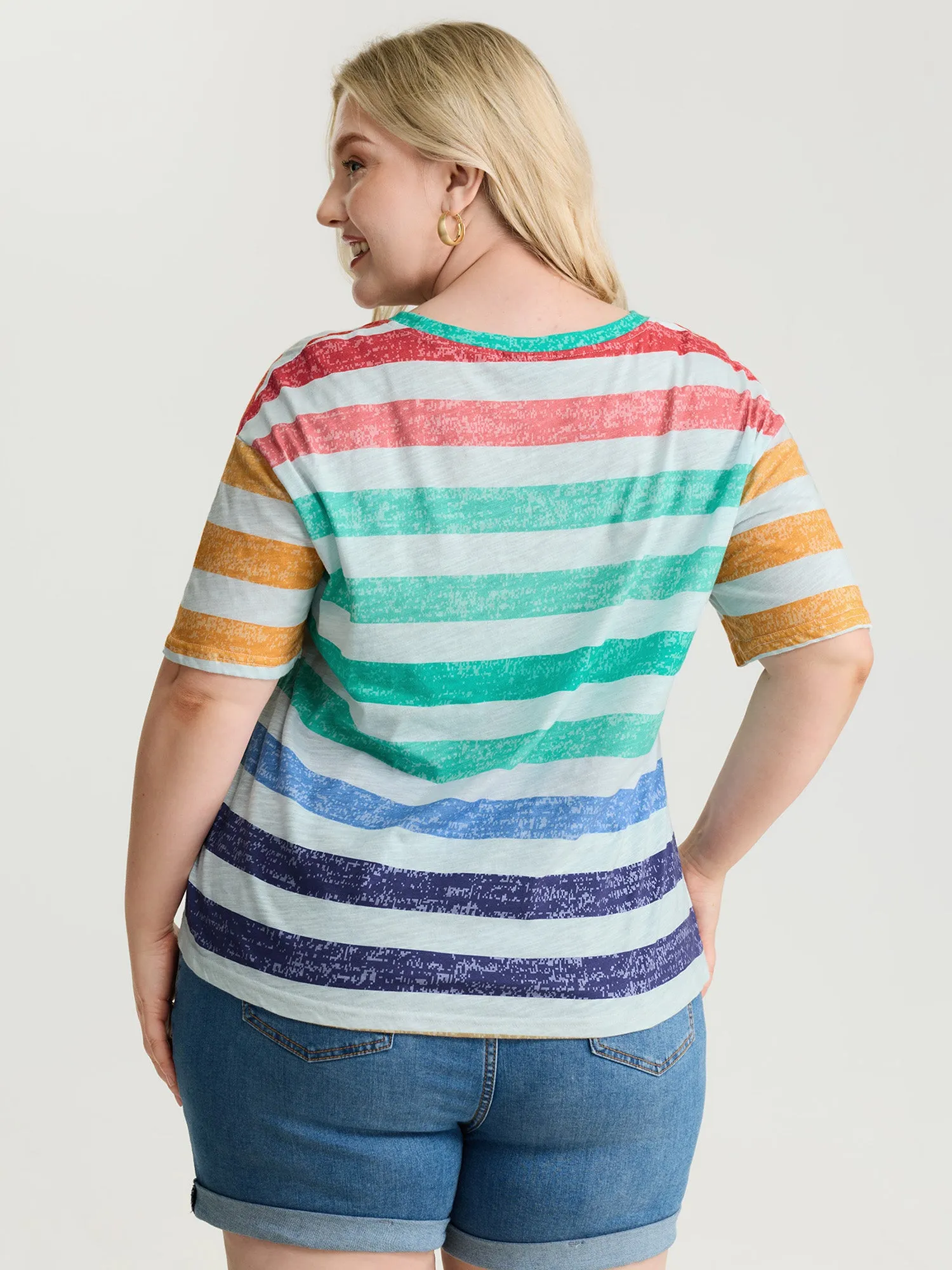 Multi-Color Stripe Print Round Neck T-Shirt sold by Bloomchic product image thumbnail 4