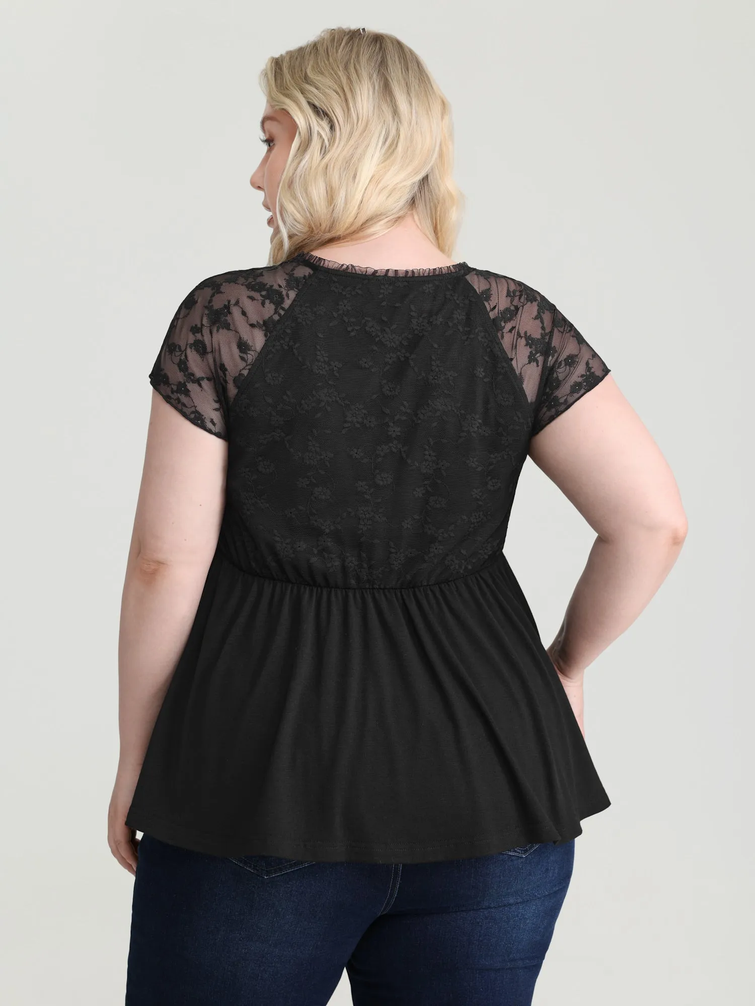 Sheer Lace Sleeve Stretchy Knit Top sold by Bloomchic product image thumbnail 5