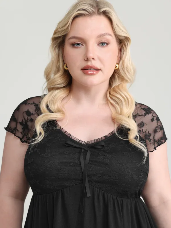 Sheer Lace Sleeve Stretchy Knit Top made by Bloomchic