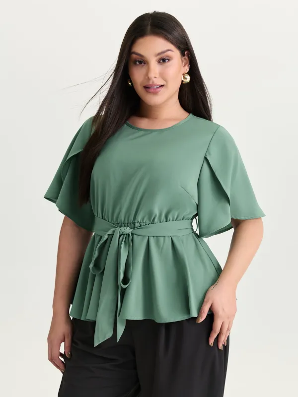 Pastel Flowy Petal Sleeve Tie Blouse made by Bloomchic
