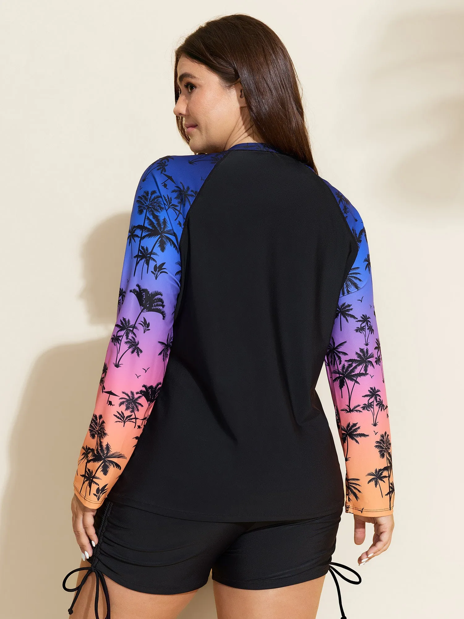 Tropical Color Contrast Print Zipper Front Swim Top sold by Bloomchic product image thumbnail 4