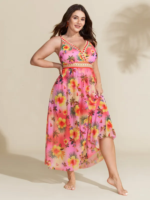 Two-Piece Mesh Floral Sarong Swimsuit made by Bloomchic