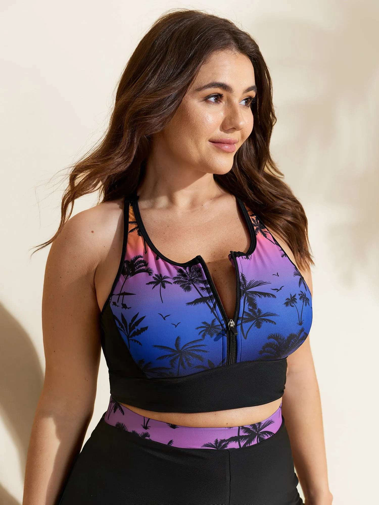 Tropical Print Smooth Core Swim Top sold by Bloomchic