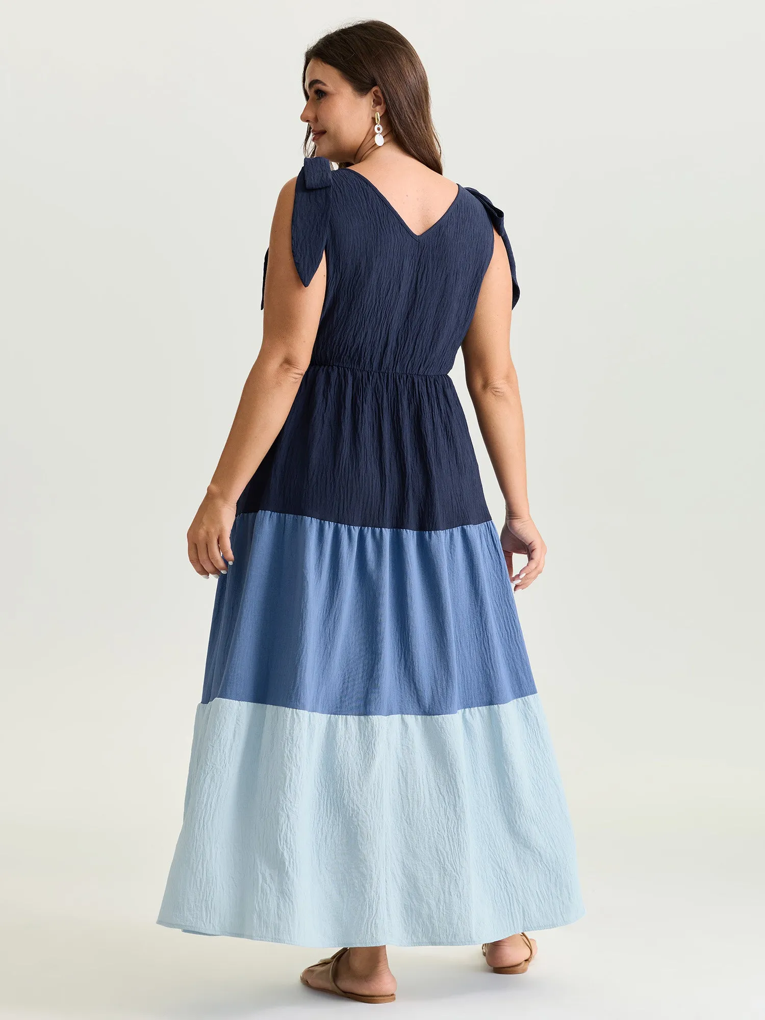 Colorblock Shoulder-Tie Tiered Maxi Dress sold by Bloomchic product image thumbnail 4