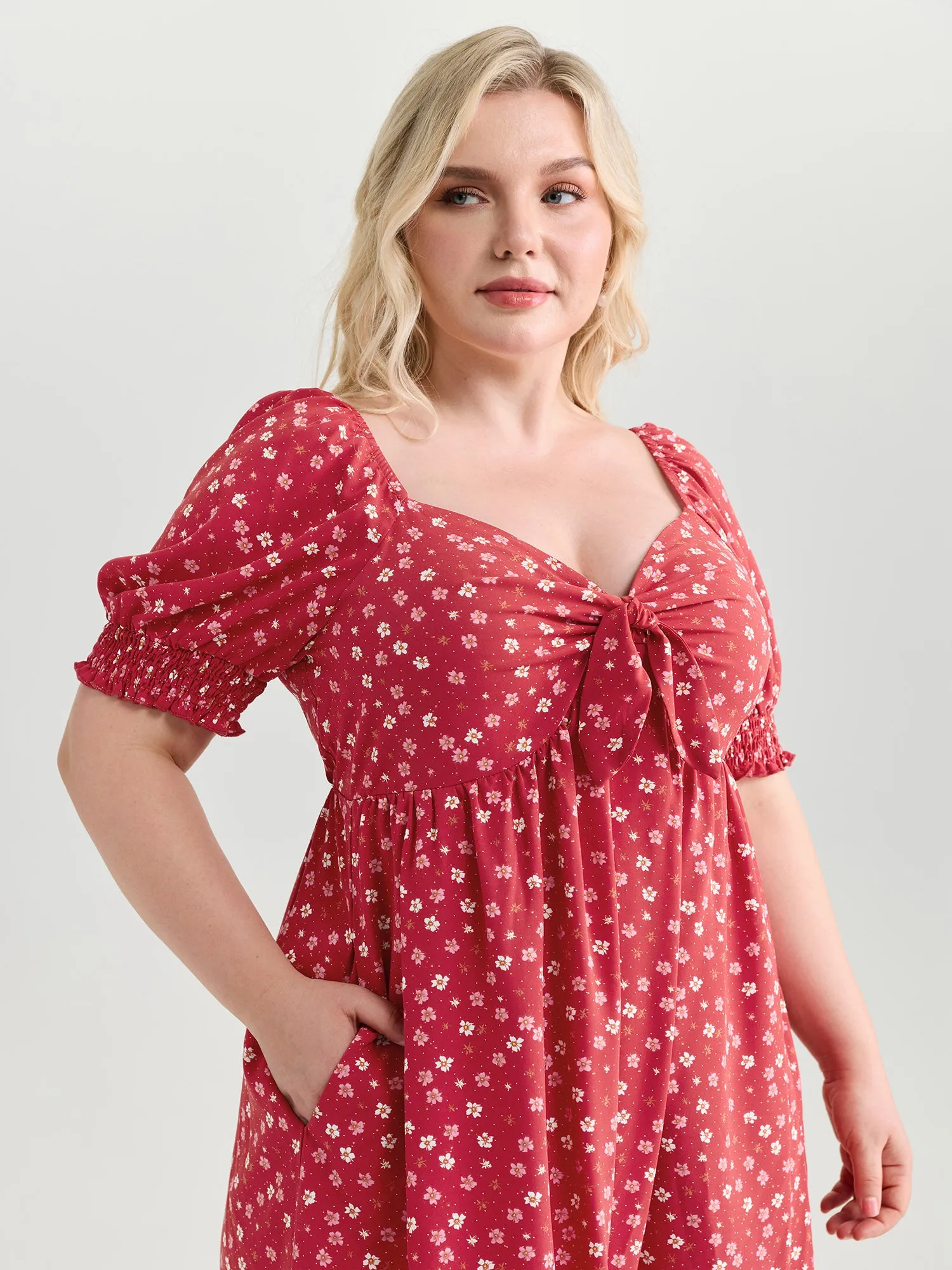 Romantic Summer Floral Print Tie Midi Dress sold by Bloomchic product image thumbnail 2