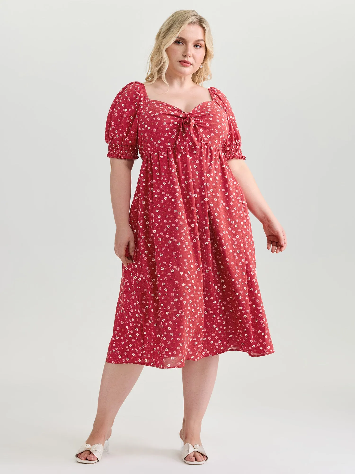 Romantic Summer Floral Print Tie Midi Dress sold by Bloomchic product image thumbnail 3