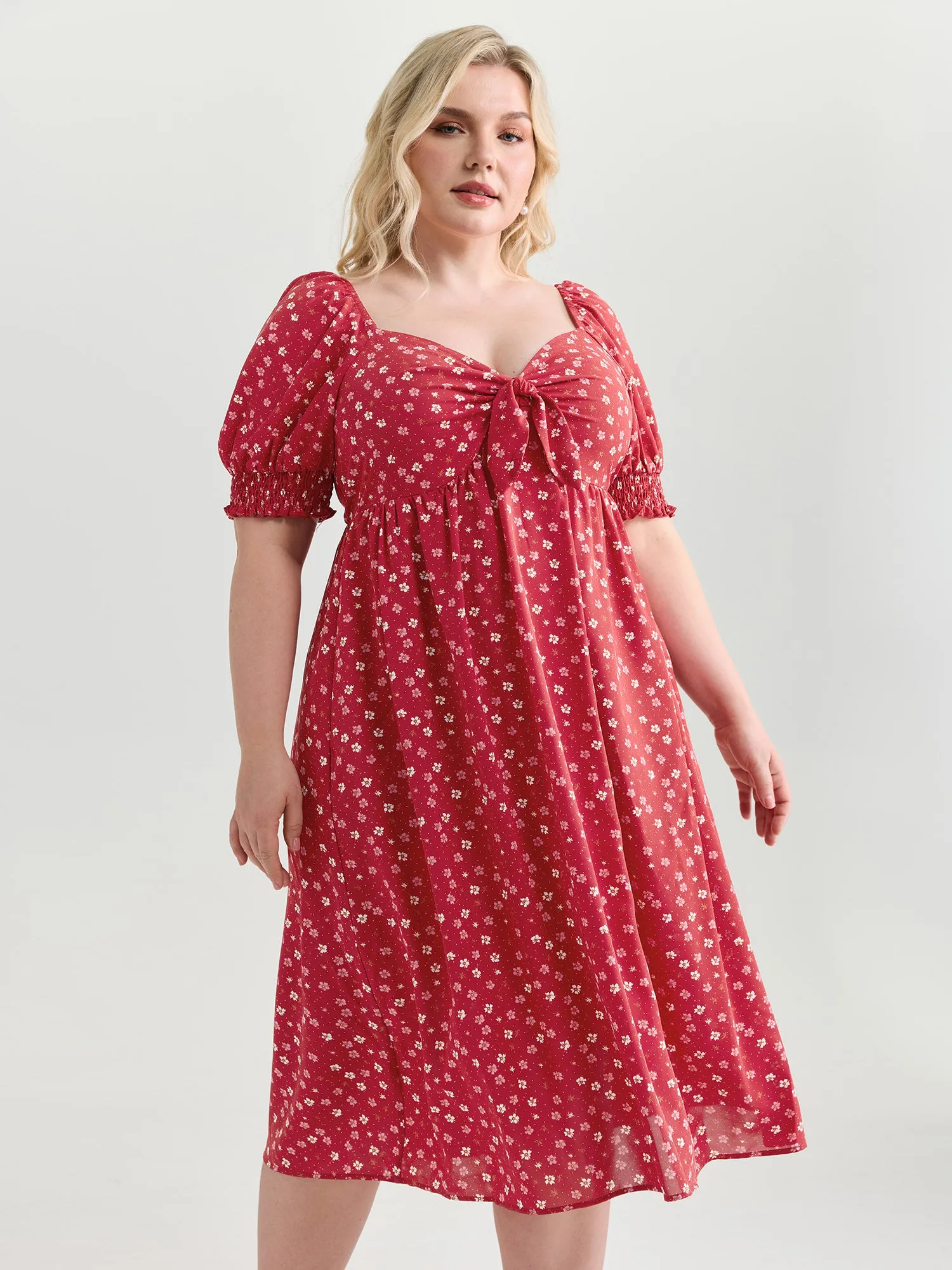 Romantic Summer Floral Print Tie Midi Dress sold by Bloomchic