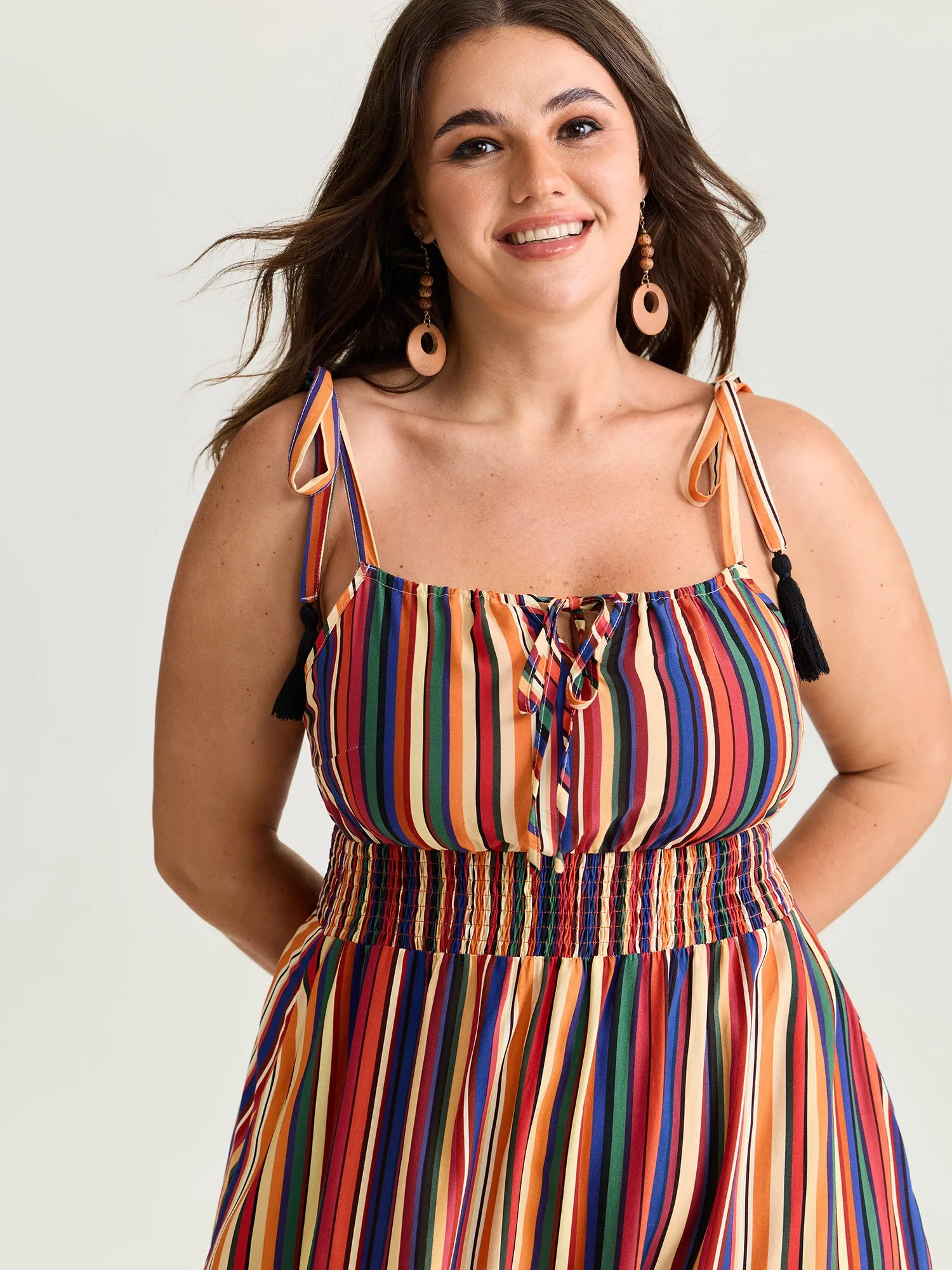 Colorful Stripe Shirred Waist Shoulder Tie Maxi Dress sold by Bloomchic product image thumbnail 2