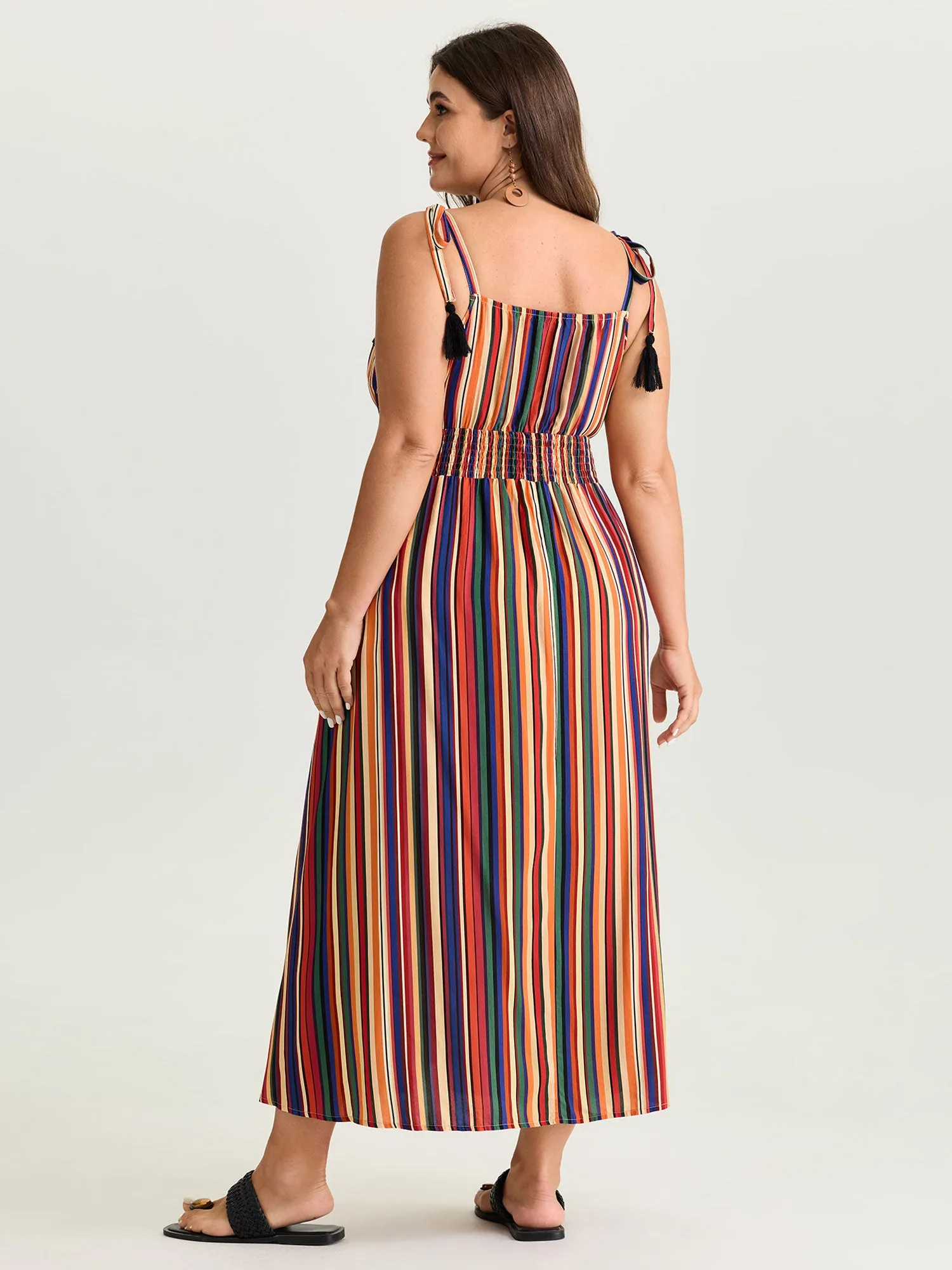 Colorful Stripe Shirred Waist Shoulder Tie Maxi Dress sold by Bloomchic product image thumbnail 4