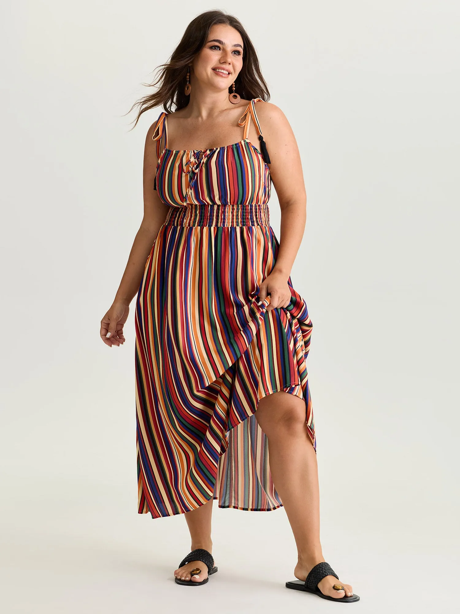 Colorful Stripe Shirred Waist Shoulder Tie Maxi Dress sold by Bloomchic product image thumbnail 3