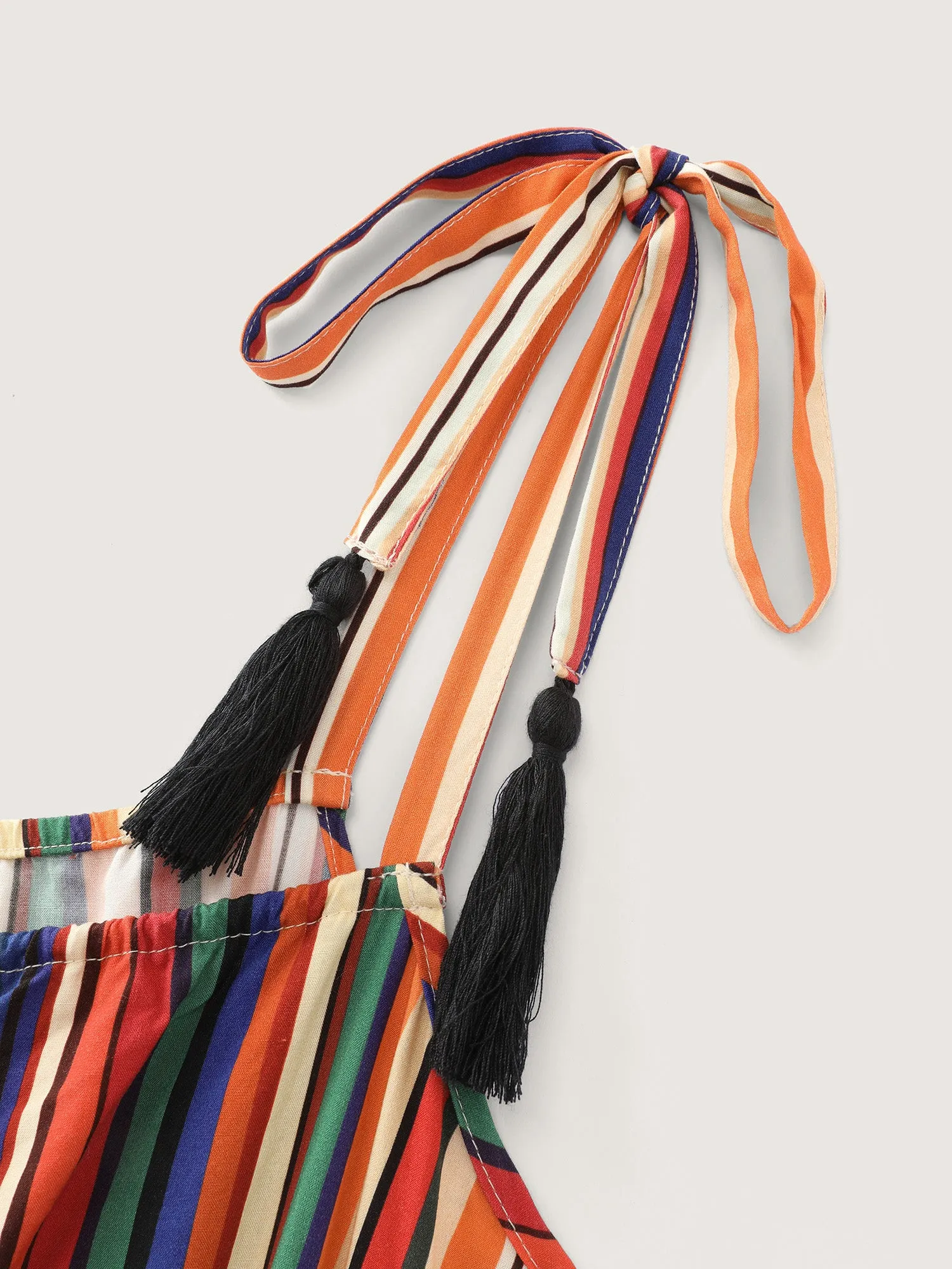 Colorful Stripe Shirred Waist Shoulder Tie Maxi Dress sold by Bloomchic product image thumbnail 5