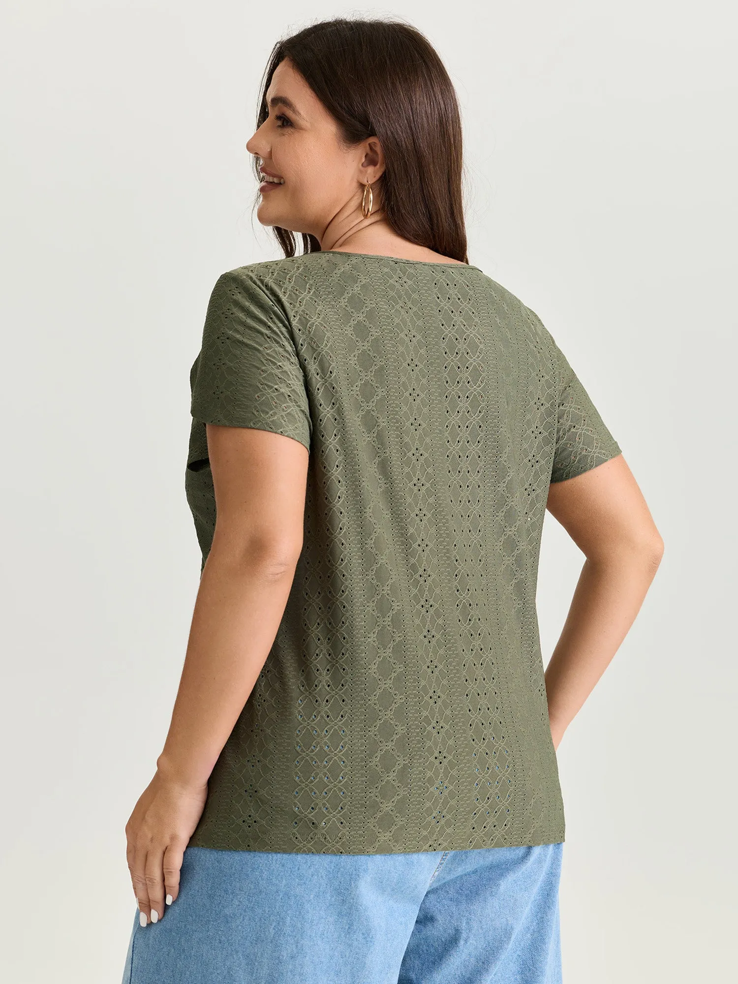 Eyelet Trim Split Neckline Knit Top sold by Bloomchic product image thumbnail 4