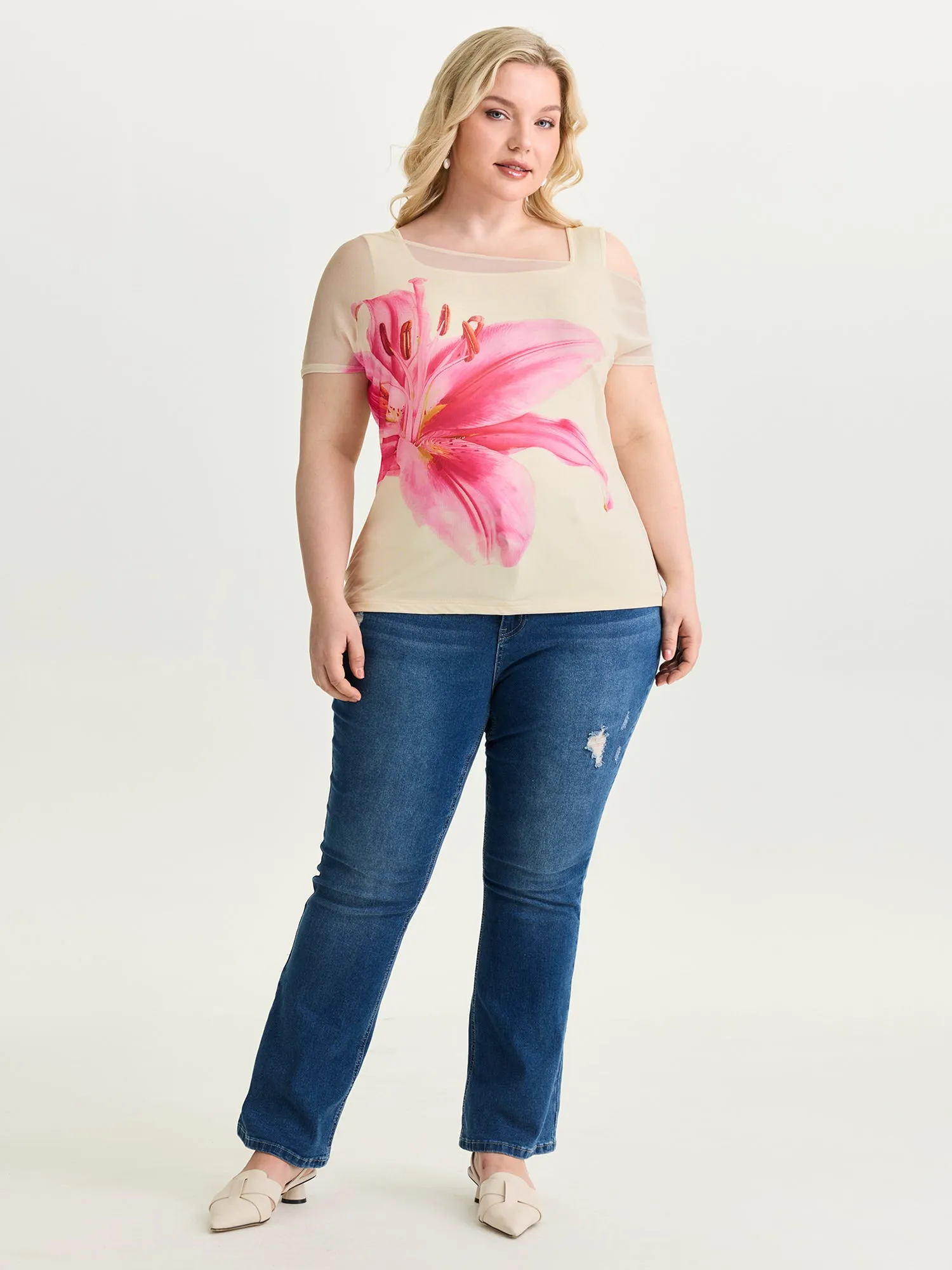 Floral Romance Mesh Layered Knit Top sold by Bloomchic product image thumbnail 3