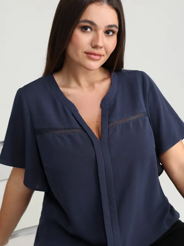 Lace Trim Flared Sleeve Blouse made by Bloomchic