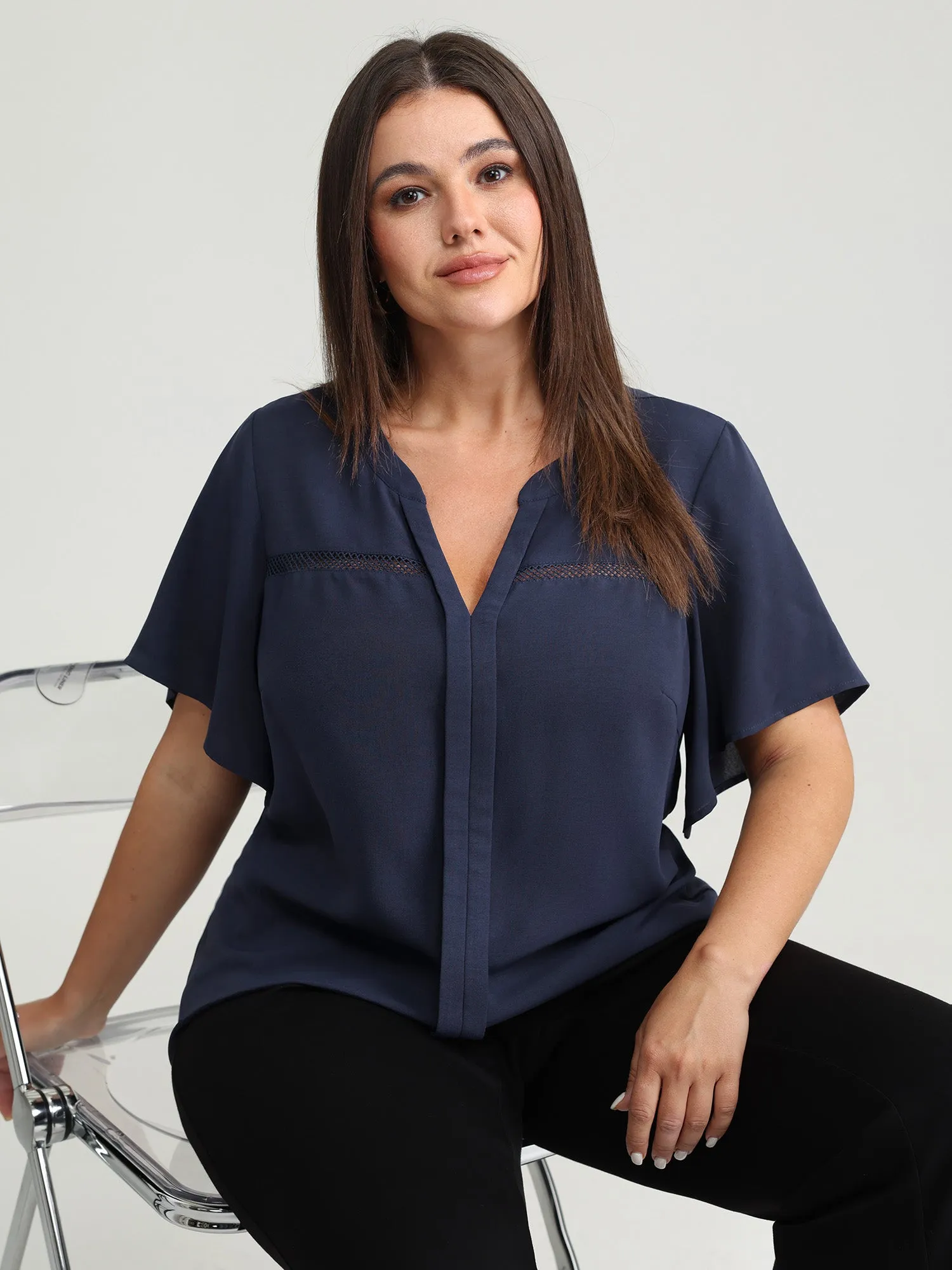 Lace Trim Flared Sleeve Blouse sold by Bloomchic product image thumbnail 3