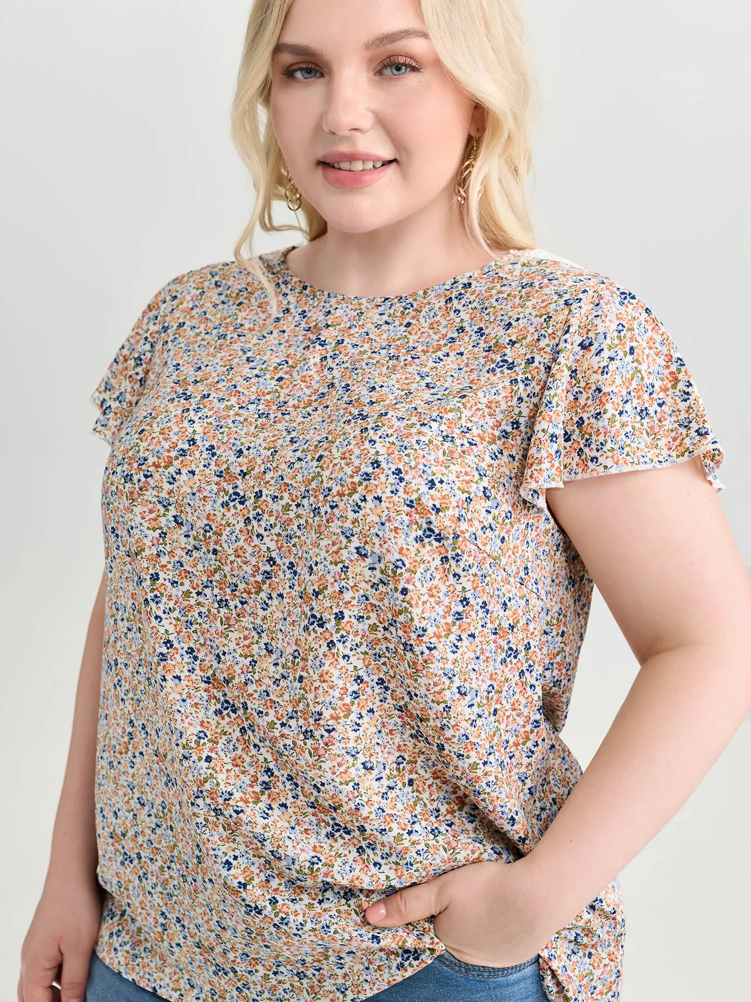 Micro Floral Print Open Back Tie Blouse sold by Bloomchic product image thumbnail 2