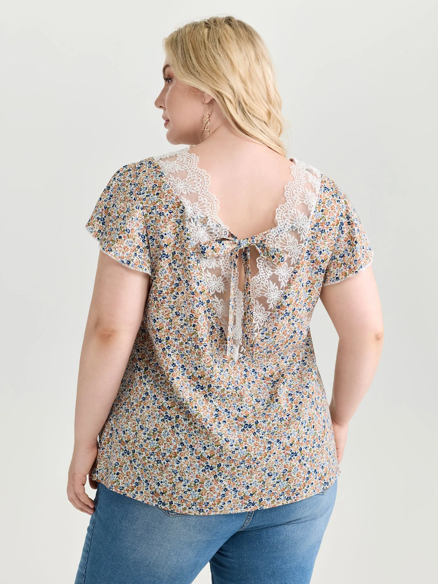 Micro Floral Print Open Back Tie Blouse sold by Bloomchic product image thumbnail 5