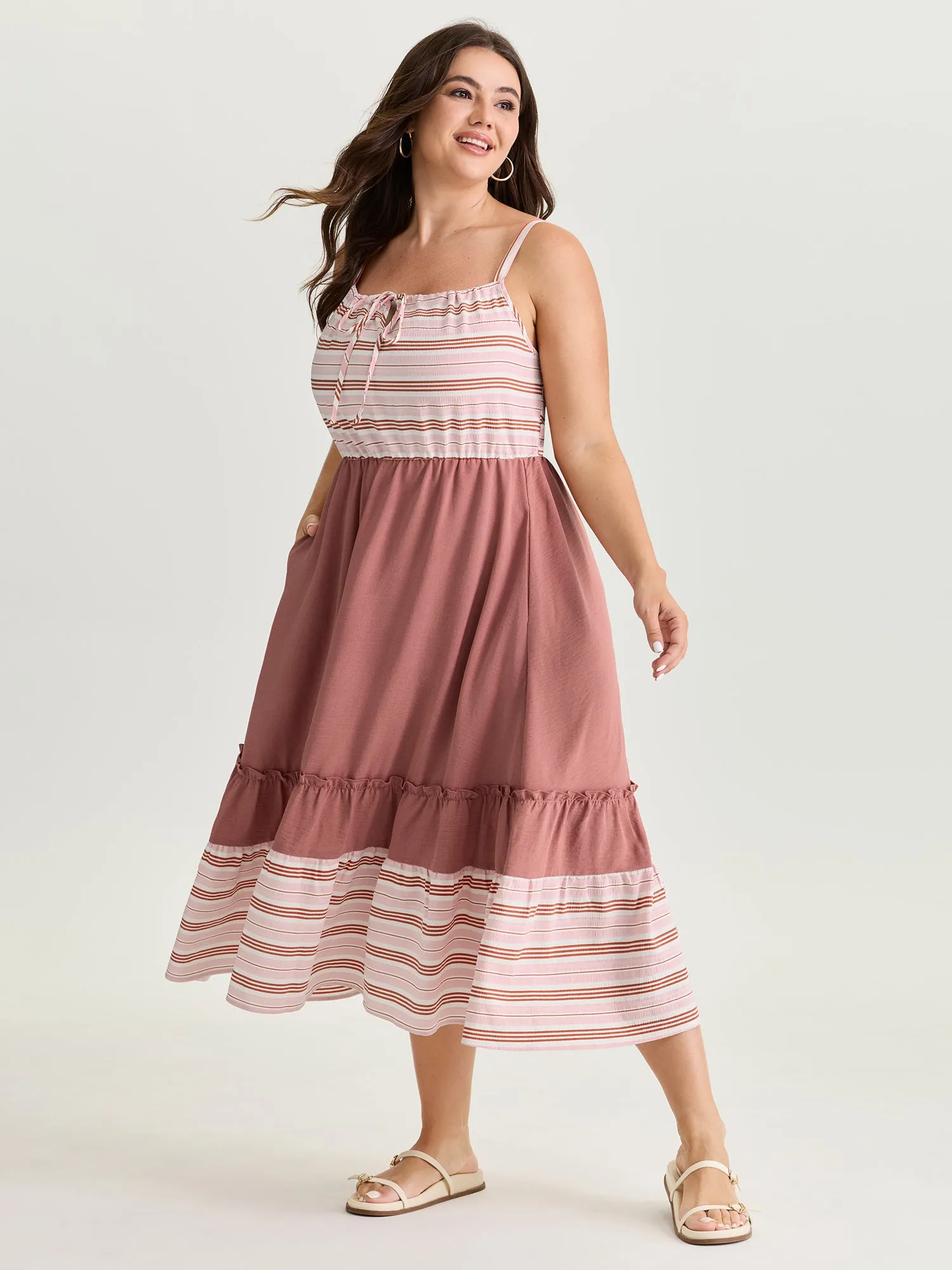 Striped Color Contrast Tiered Midi Dress sold by Bloomchic product image thumbnail 3