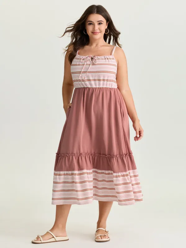 Striped Color Contrast Tiered Midi Dress made by Bloomchic