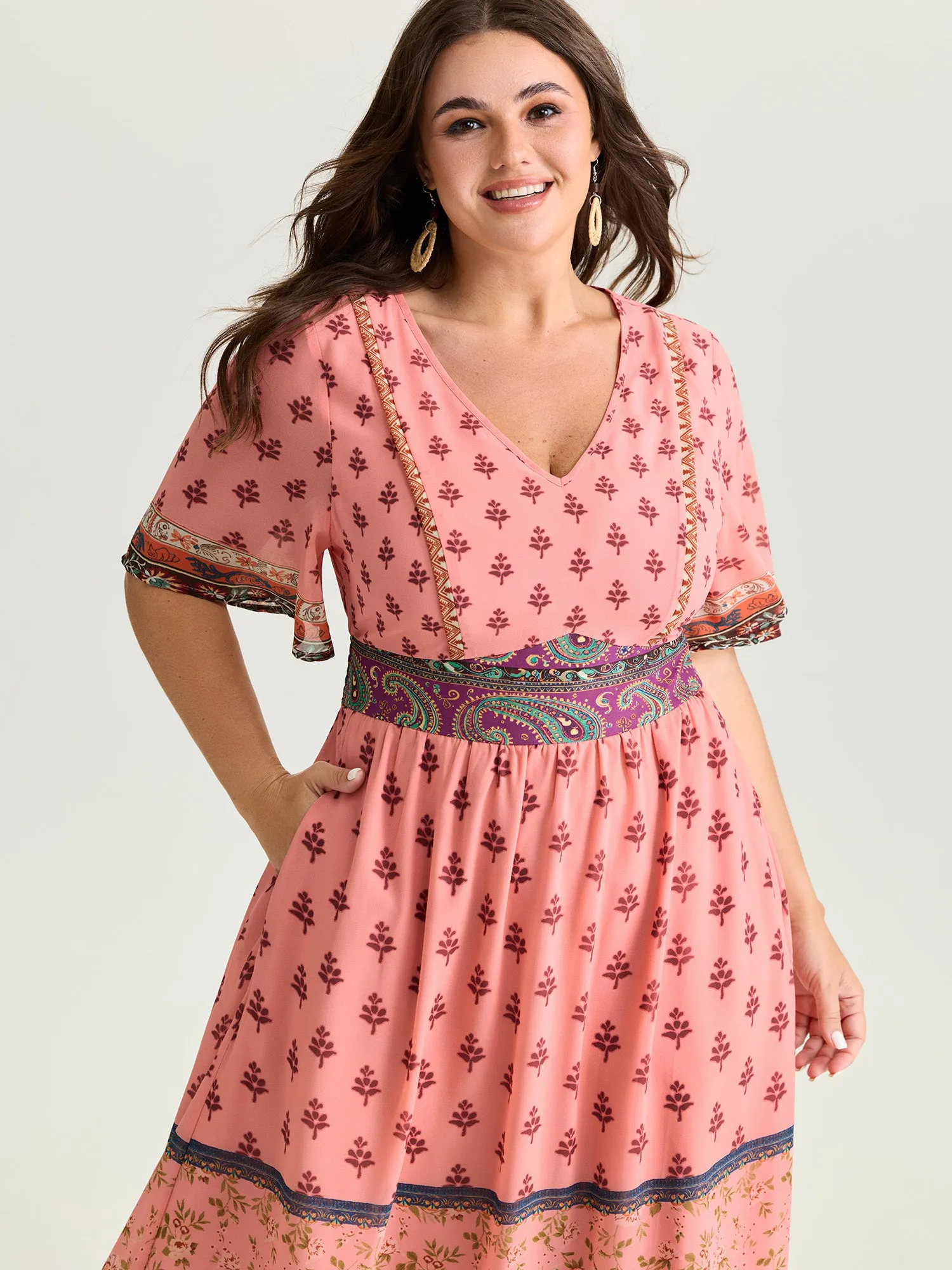 Colorful Floral Paisley Print V-Neck Maxi Dress sold by Bloomchic product image thumbnail 2