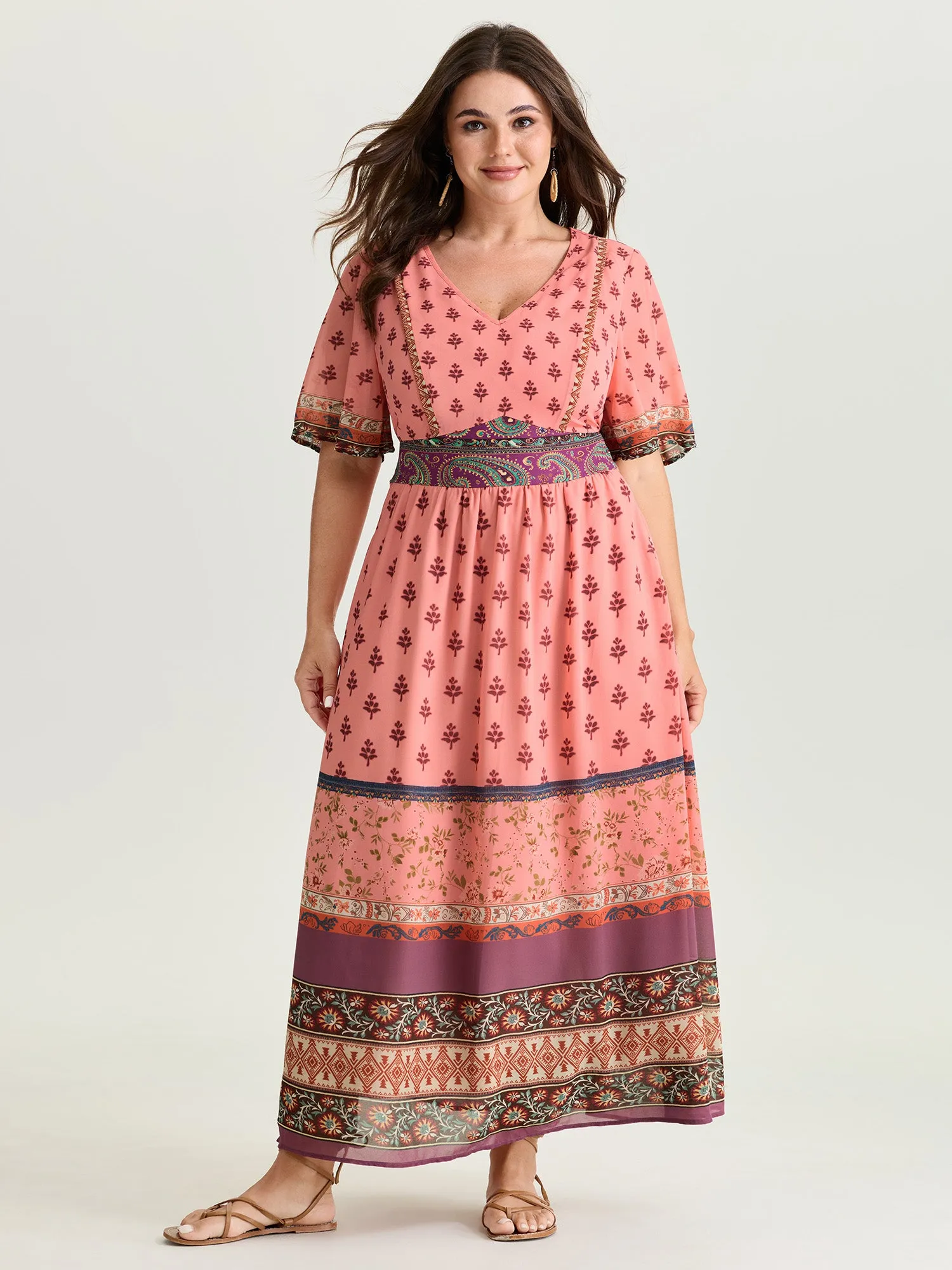 Colorful Floral Paisley Print V-Neck Maxi Dress sold by Bloomchic product image thumbnail 3