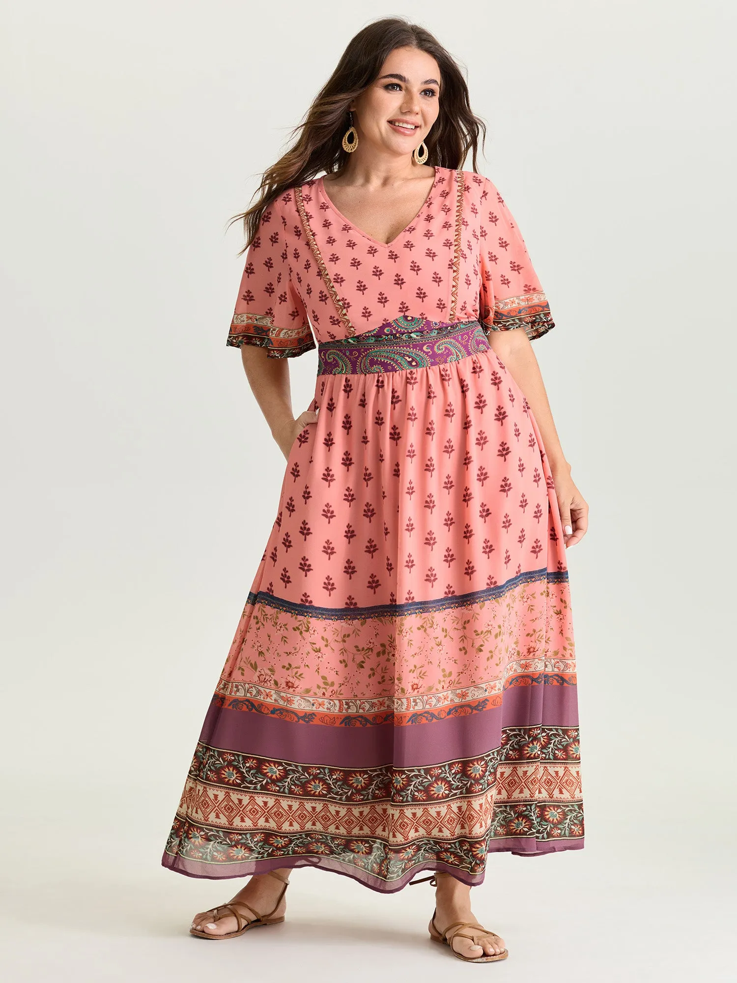 Colorful Floral Paisley Print V-Neck Maxi Dress sold by Bloomchic