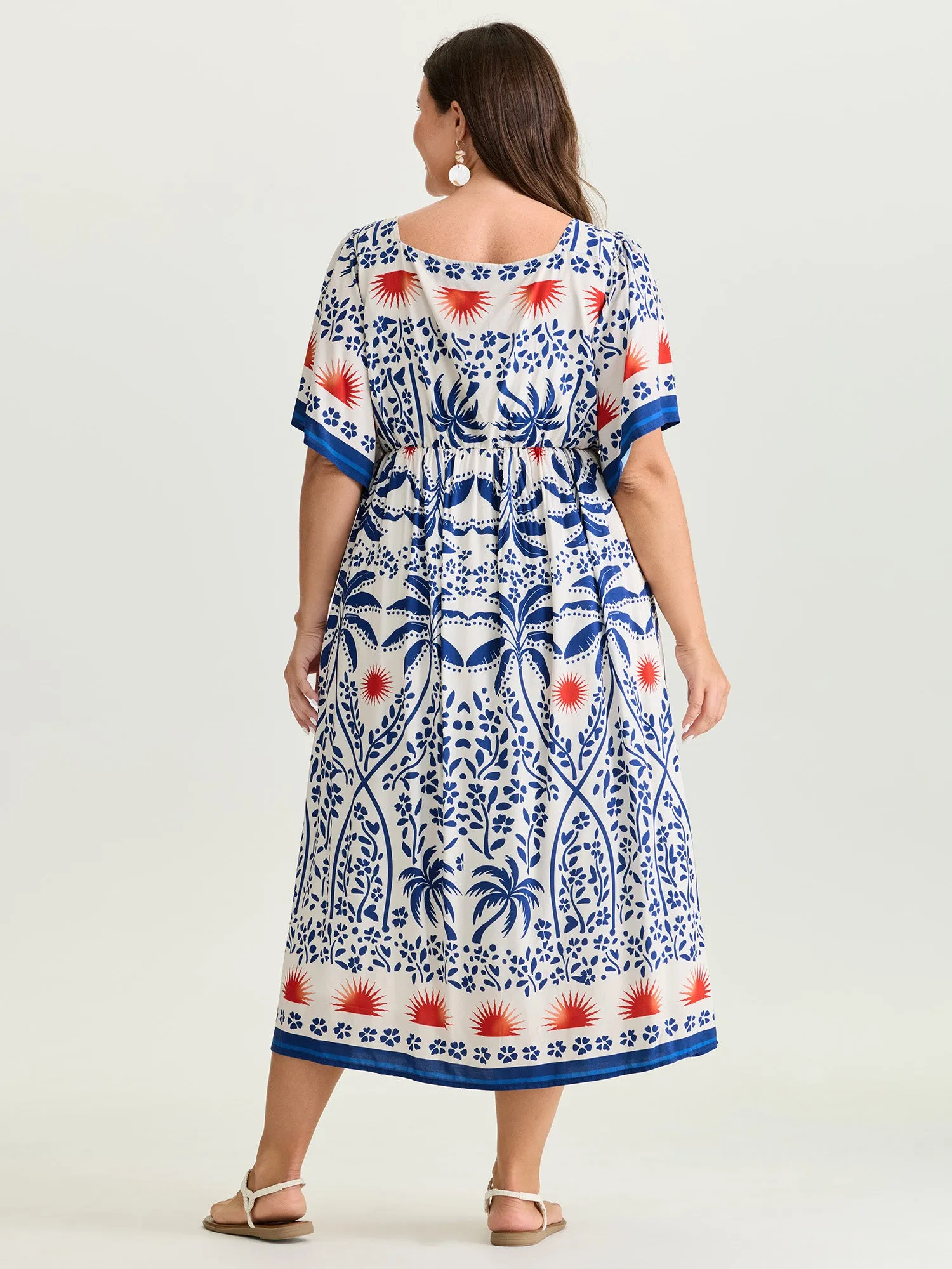 Tropical Print Flared Half-Sleeve Midi Dress sold by Bloomchic product image thumbnail 4