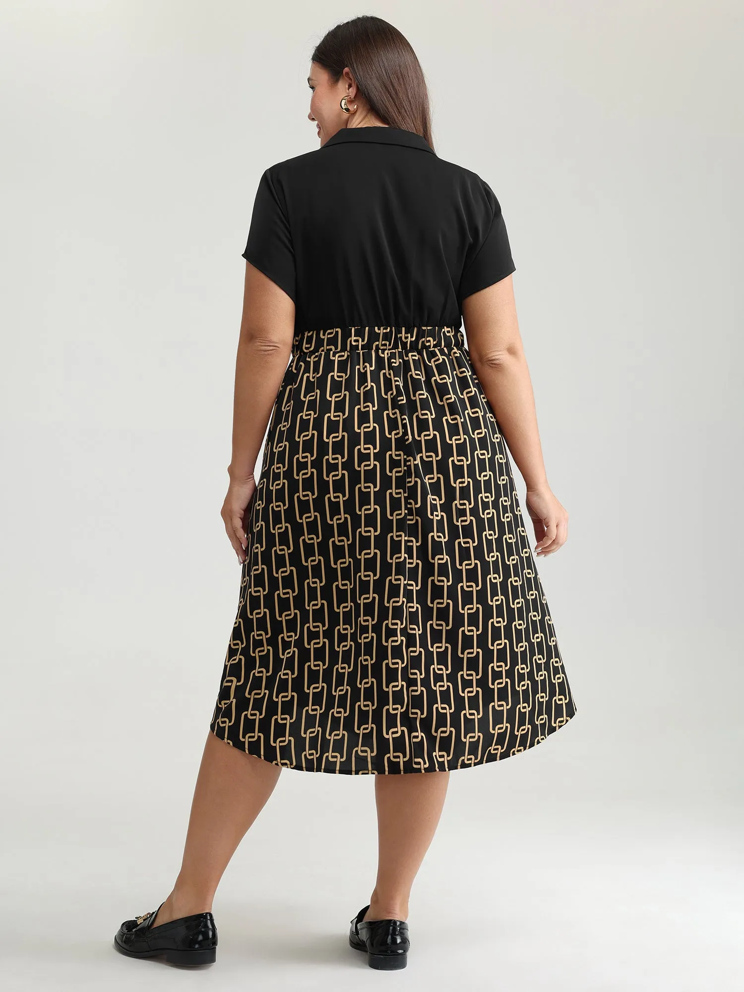 Geometric Print Collar Contrast Midi Dress sold by Bloomchic product image thumbnail 4