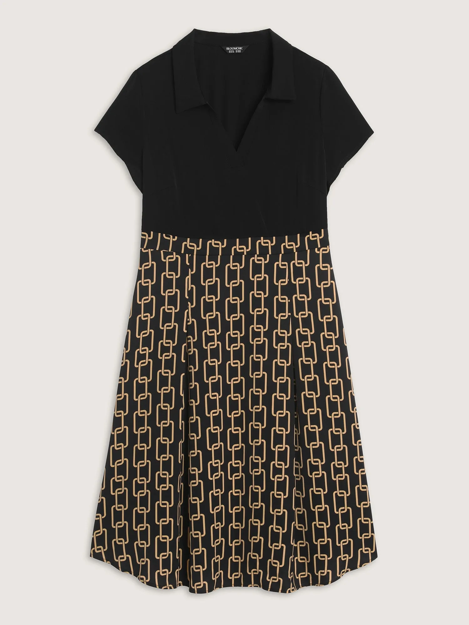 Geometric Print Collar Contrast Midi Dress sold by Bloomchic product image thumbnail 5
