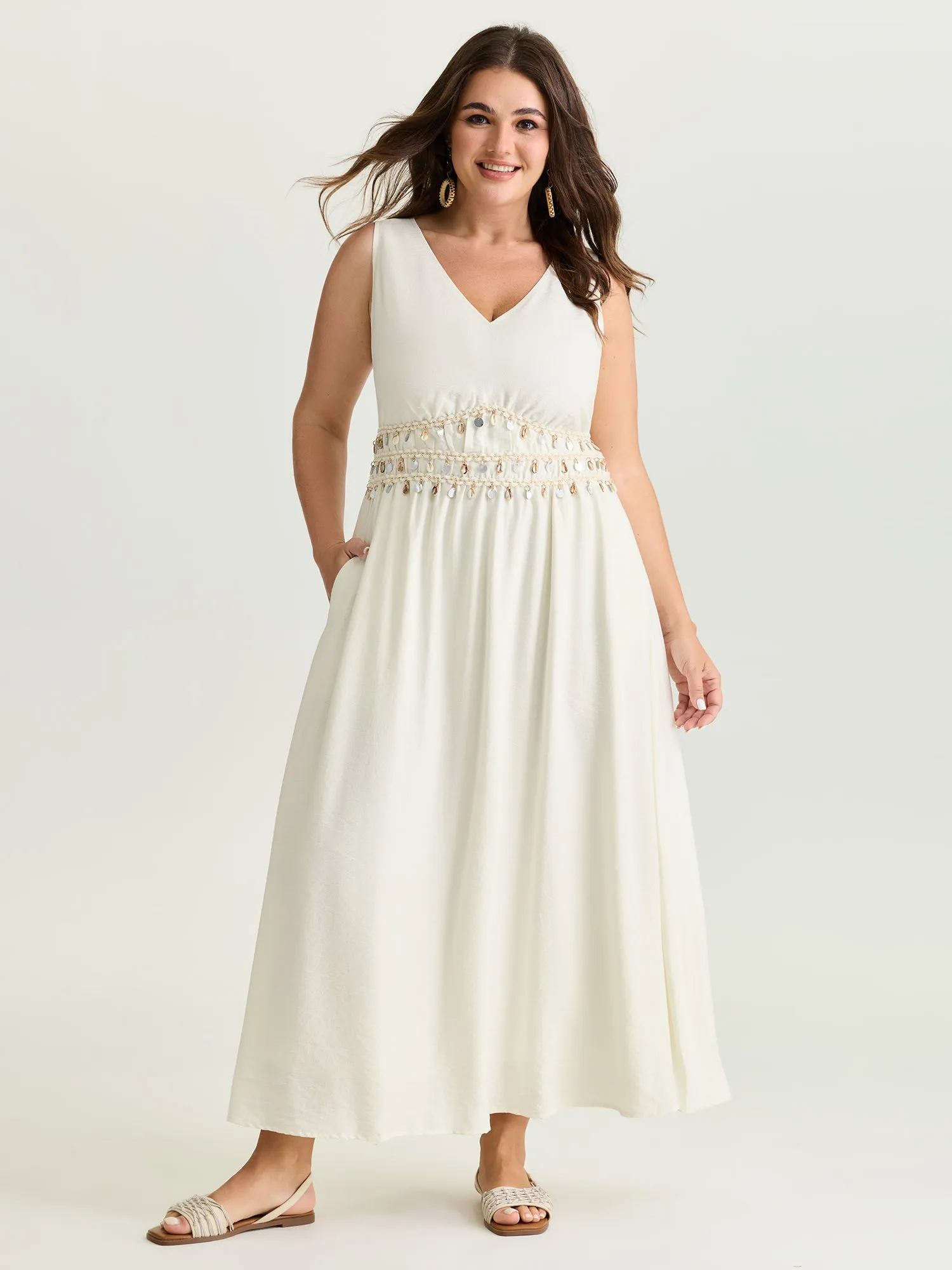 Tassels Cinched-Waist V-Neck Maxi Dress sold by Bloomchic product image thumbnail 3