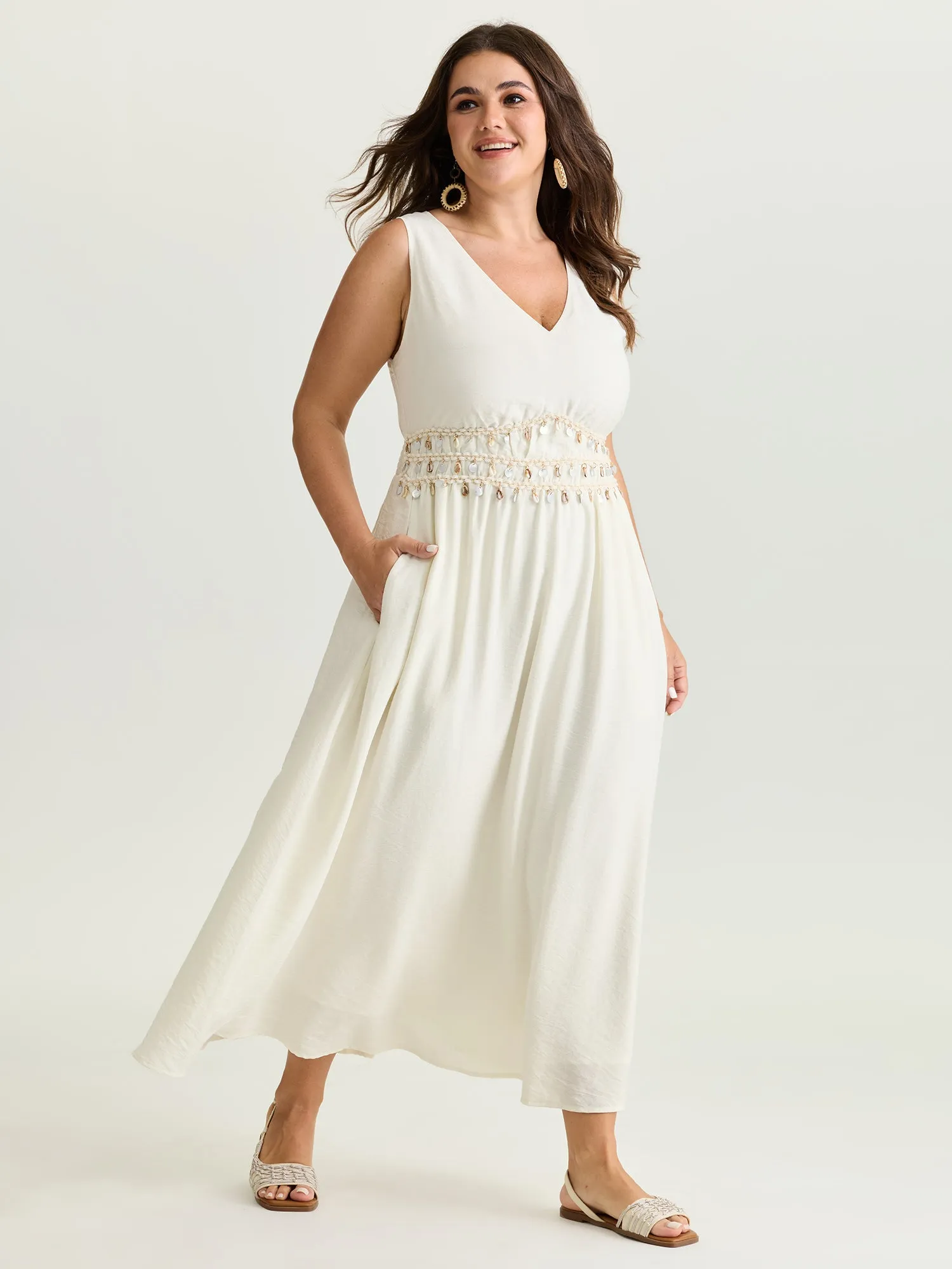 Tassels Cinched-Waist V-Neck Maxi Dress sold by Bloomchic product image thumbnail 4