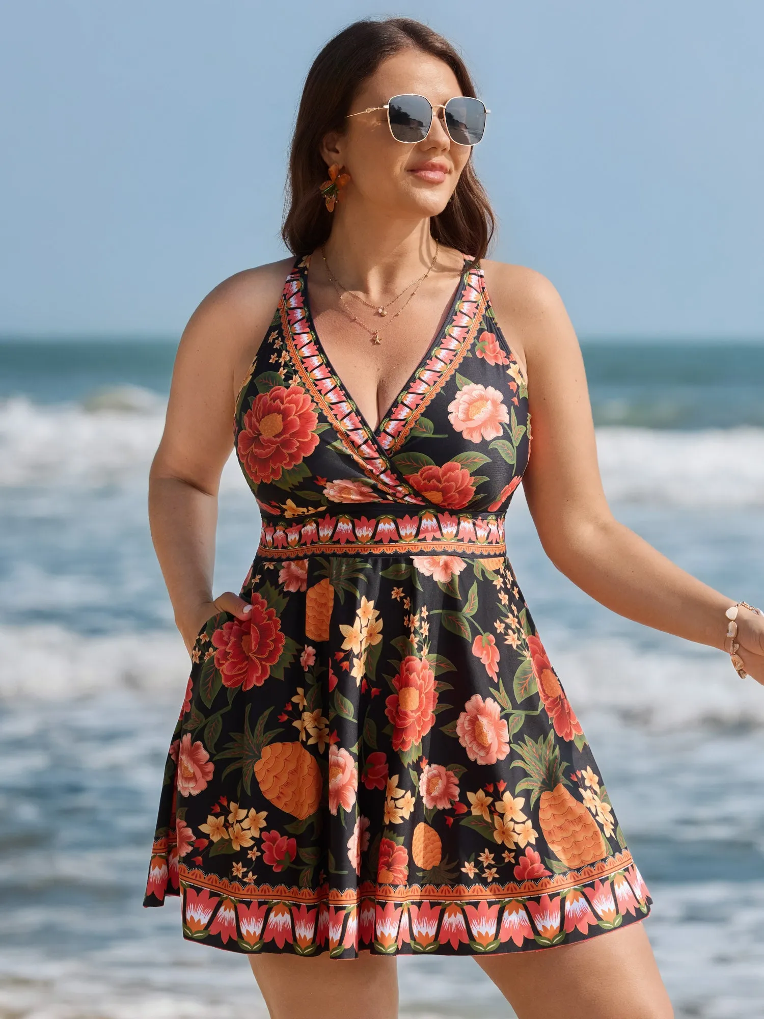 Floral Print Contrast Edge Swim Dress sold by Bloomchic