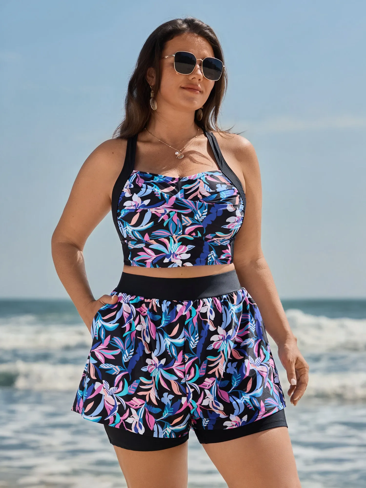 Vibrant Floral Print Twist Front Swim Top sold by Bloomchic product image thumbnail 2