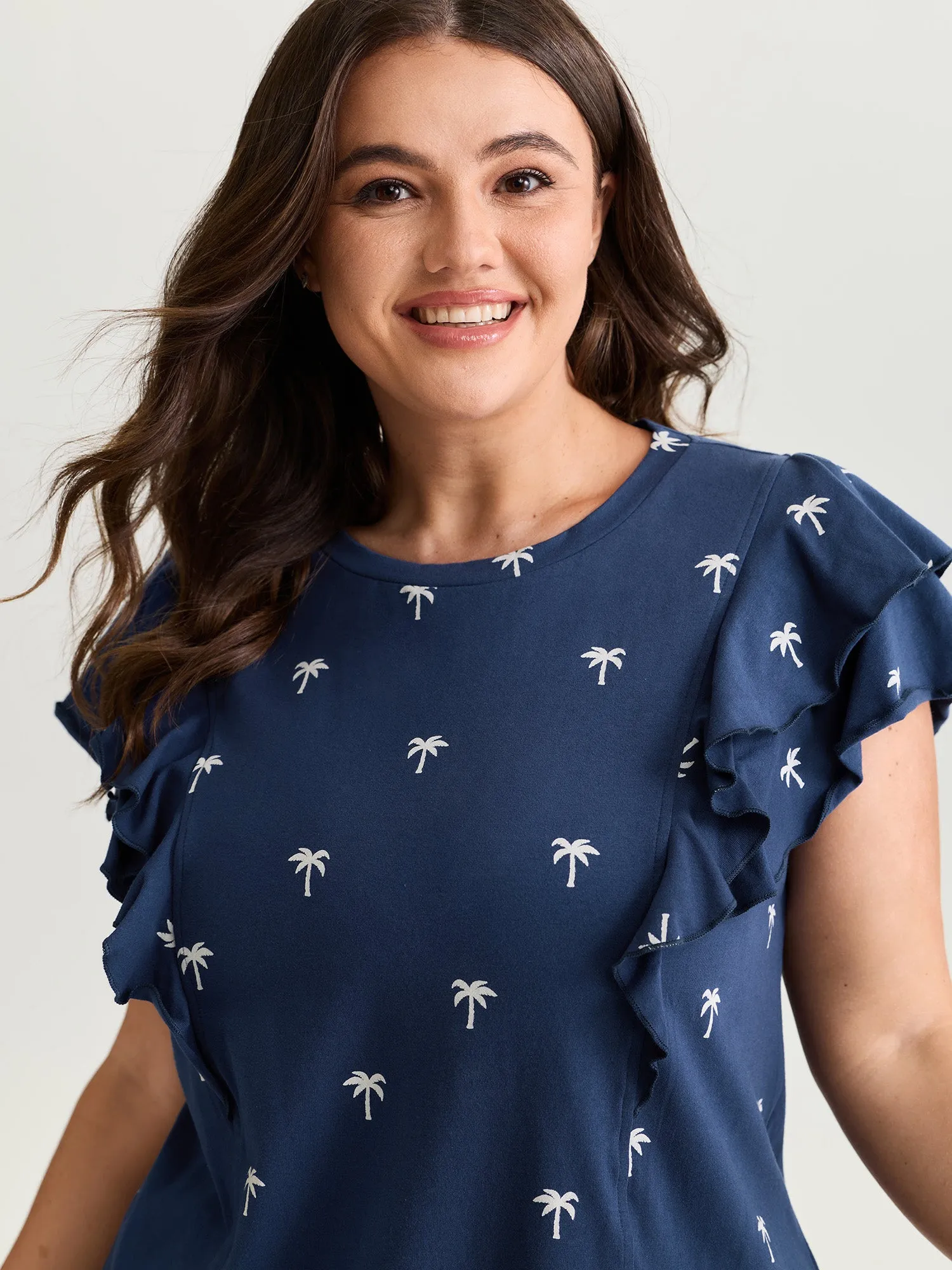 Pure Cotton Layered Flutter Sleeve Knit Top sold by Bloomchic product image thumbnail 2