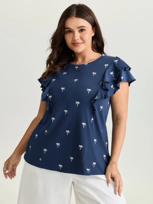 Pure Cotton Layered Flutter Sleeve Knit Top made by Bloomchic