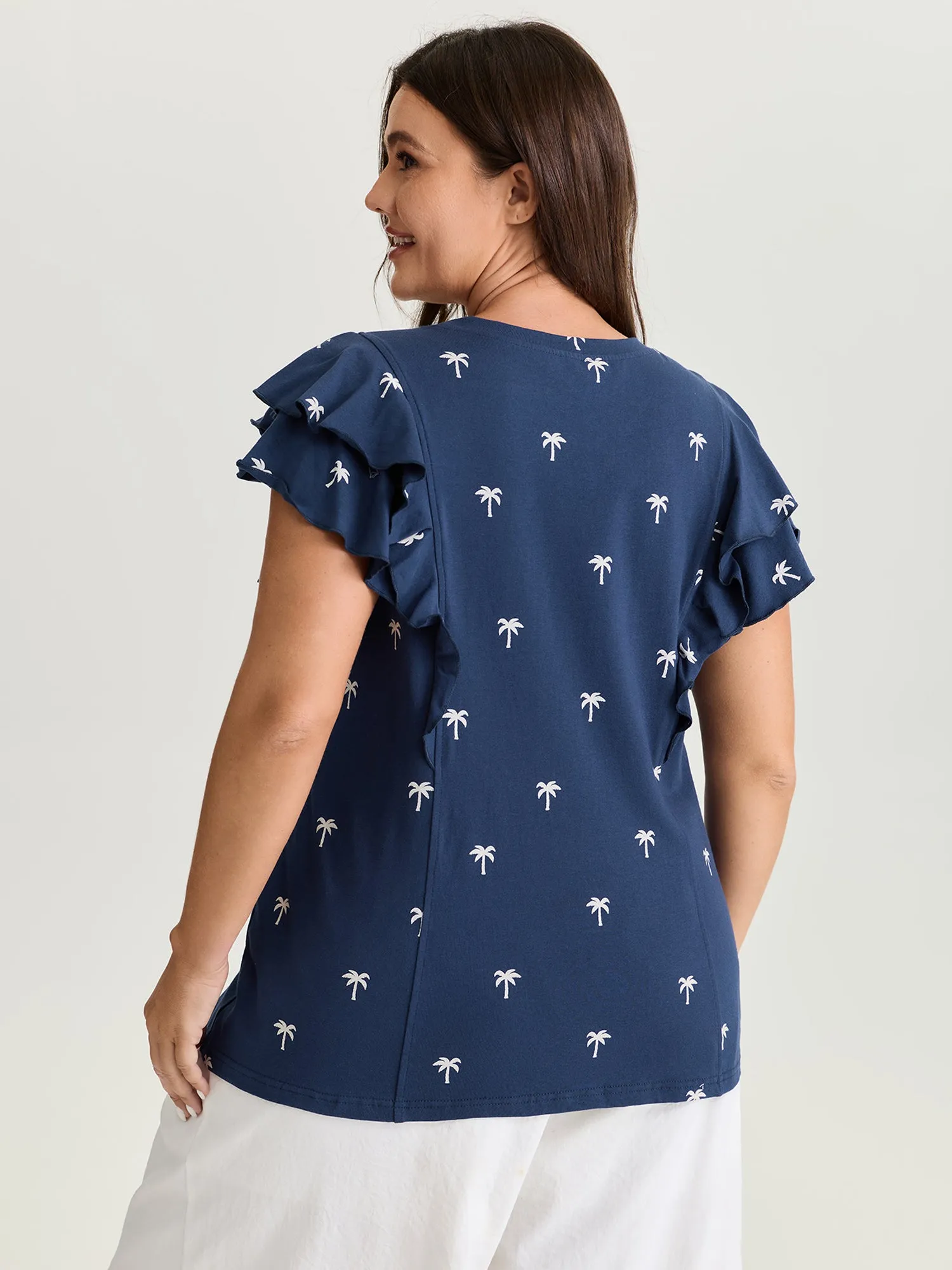 Pure Cotton Layered Flutter Sleeve Knit Top sold by Bloomchic product image thumbnail 4