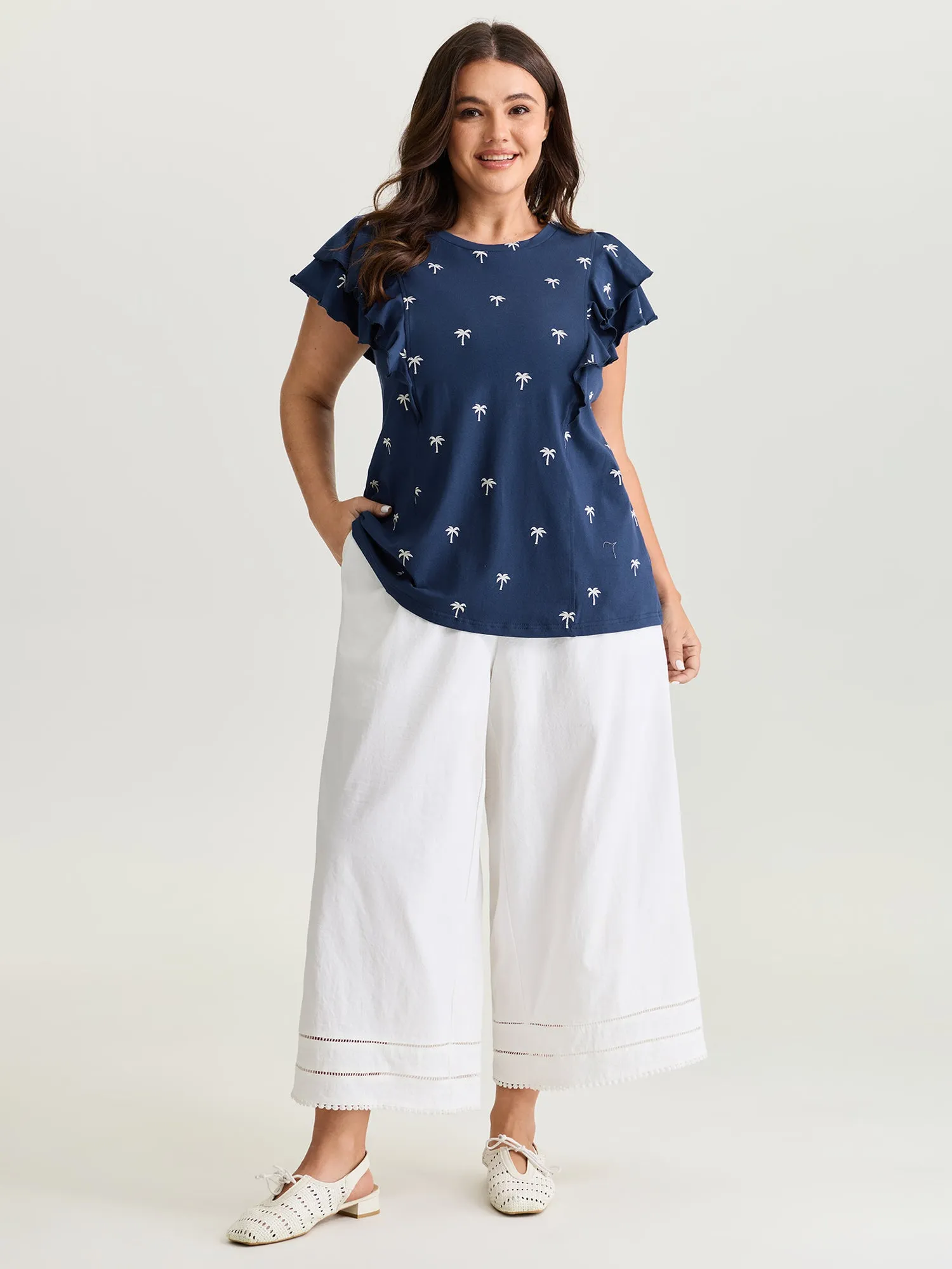 Pure Cotton Layered Flutter Sleeve Knit Top sold by Bloomchic product image thumbnail 3