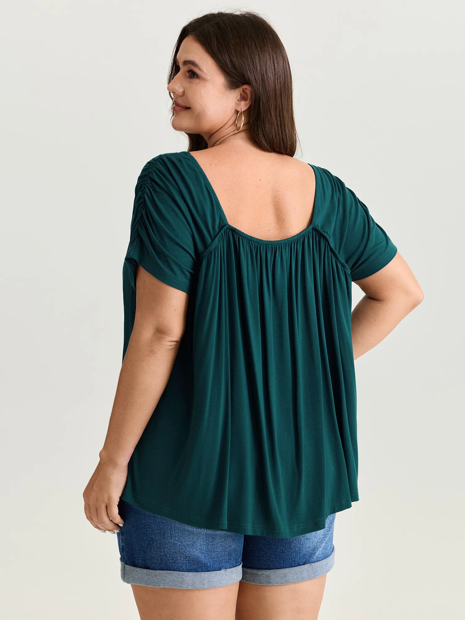 Supersoft Flowy-Fit Pleated Plain T-Shirt sold by Bloomchic product image thumbnail 4