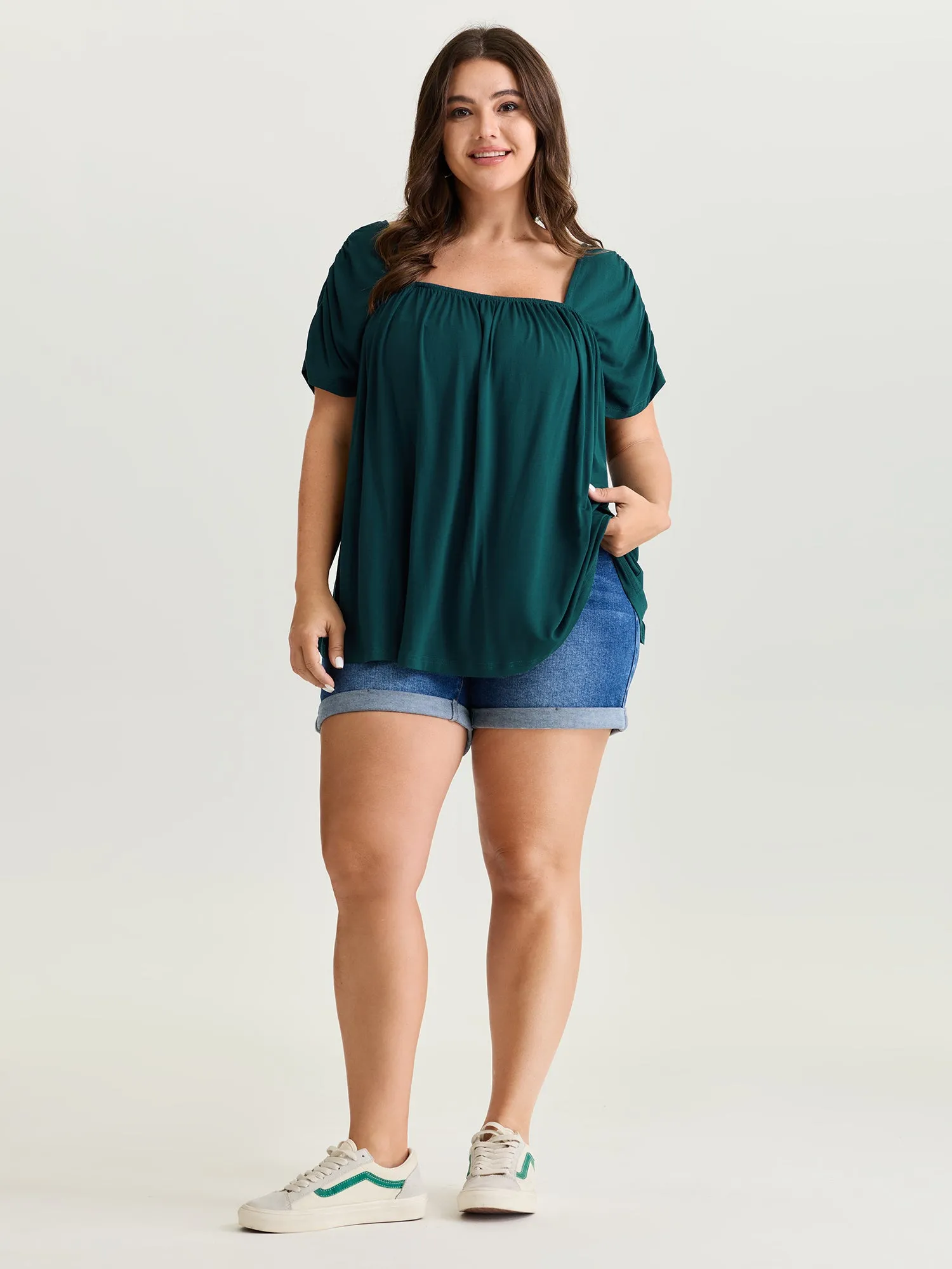 Supersoft Flowy-Fit Pleated Plain T-Shirt sold by Bloomchic product image thumbnail 3