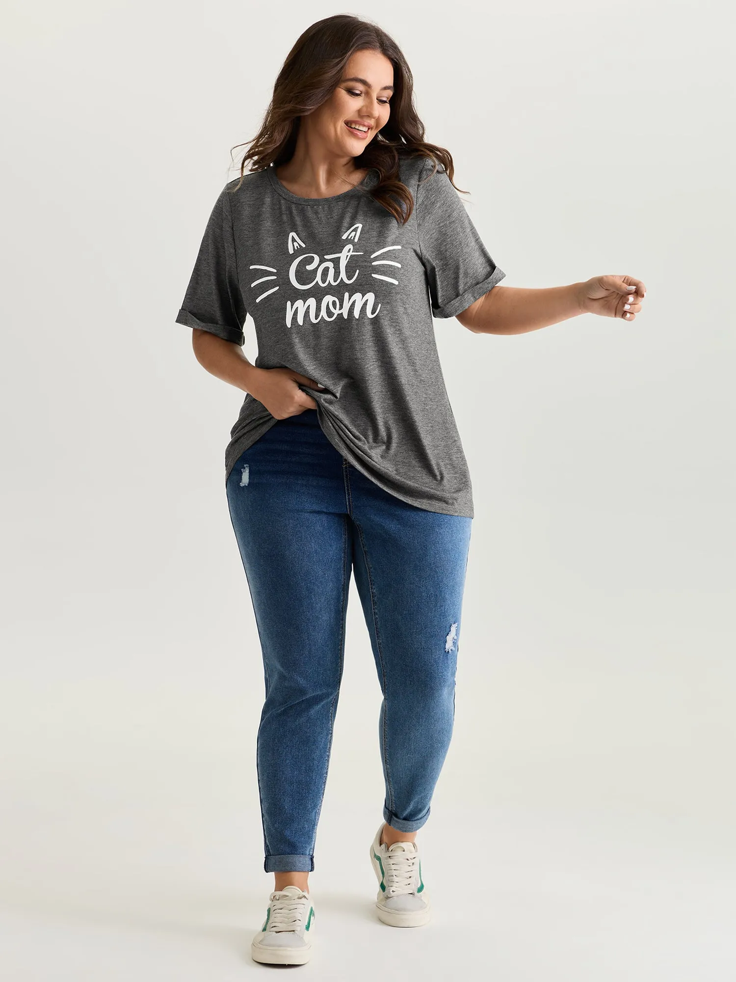 Supersoft Cute Cat Mom Round Neck T-Shirt sold by Bloomchic product image thumbnail 3