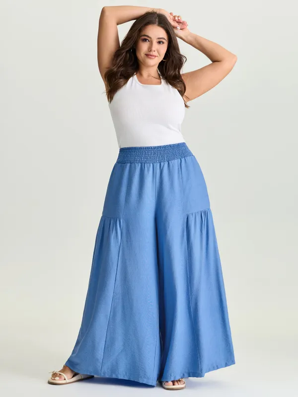 Shirred Wide Waistband Tiered Pants made by Bloomchic