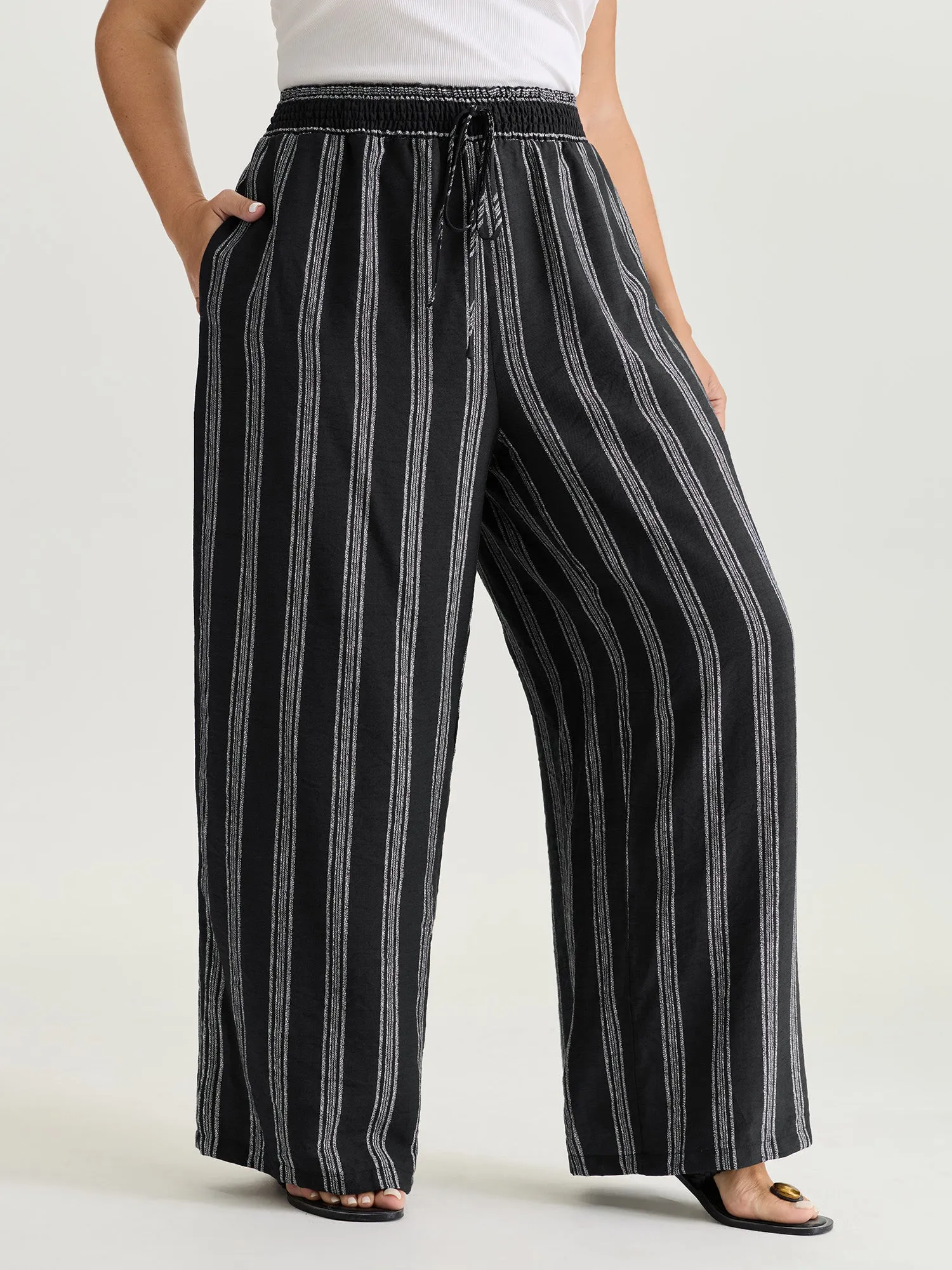 Abstract Striped Drawstring Shirred Waist Pants sold by Bloomchic product image thumbnail 2