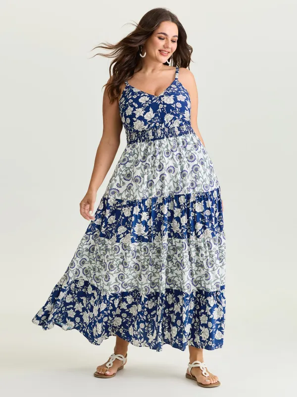Colorblock Floral Print Tiered Maxi Dress made by Bloomchic