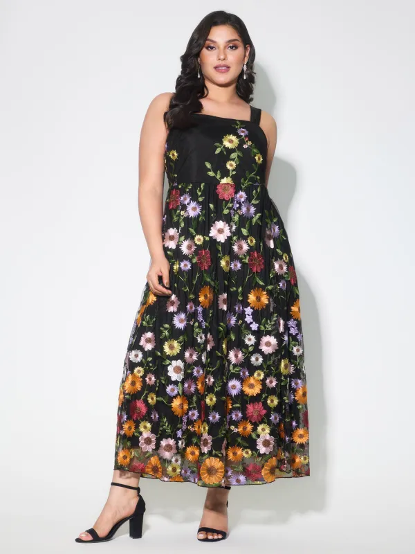 Pretty Florals Embroidered Mesh Maxi Dress made by Bloomchic