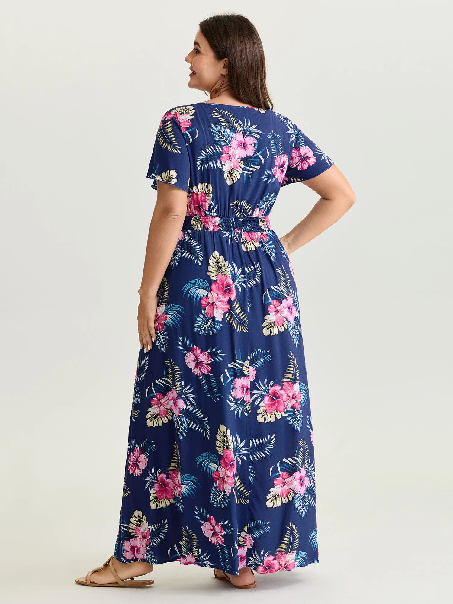 Large Floral Print Flowy Sleeve Maxi Dress sold by Bloomchic product image thumbnail 4